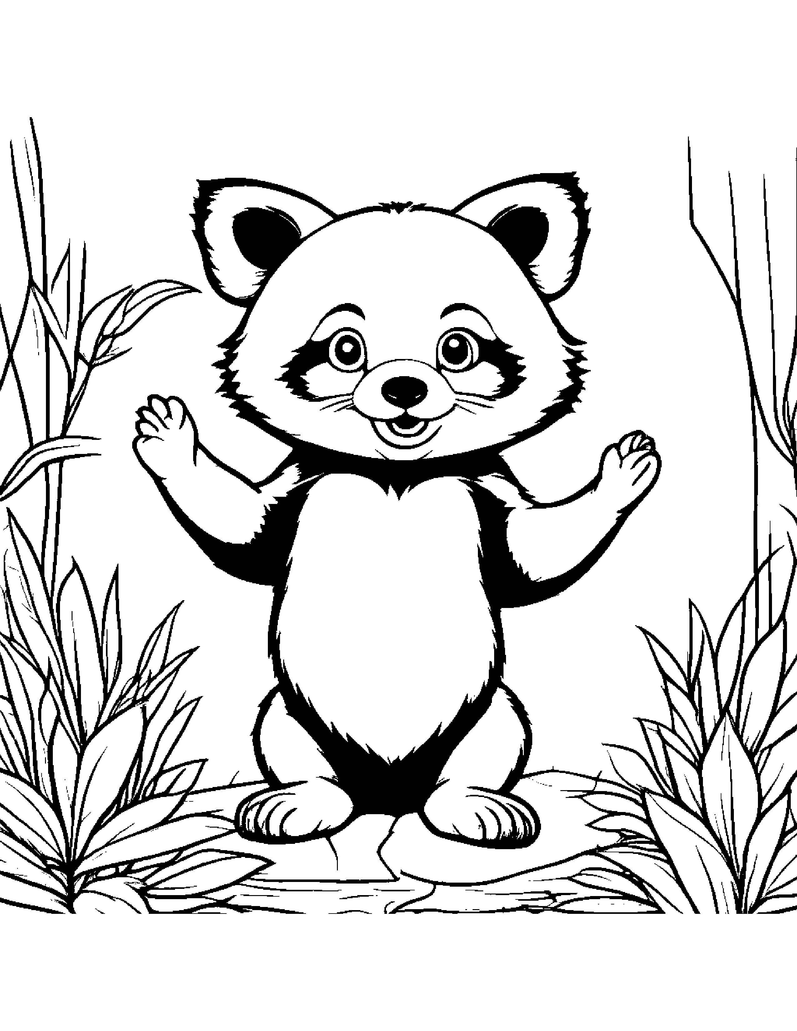 Sunny Red Panda Giving A High Five #3 Coloring Page (Free Printable PDF)