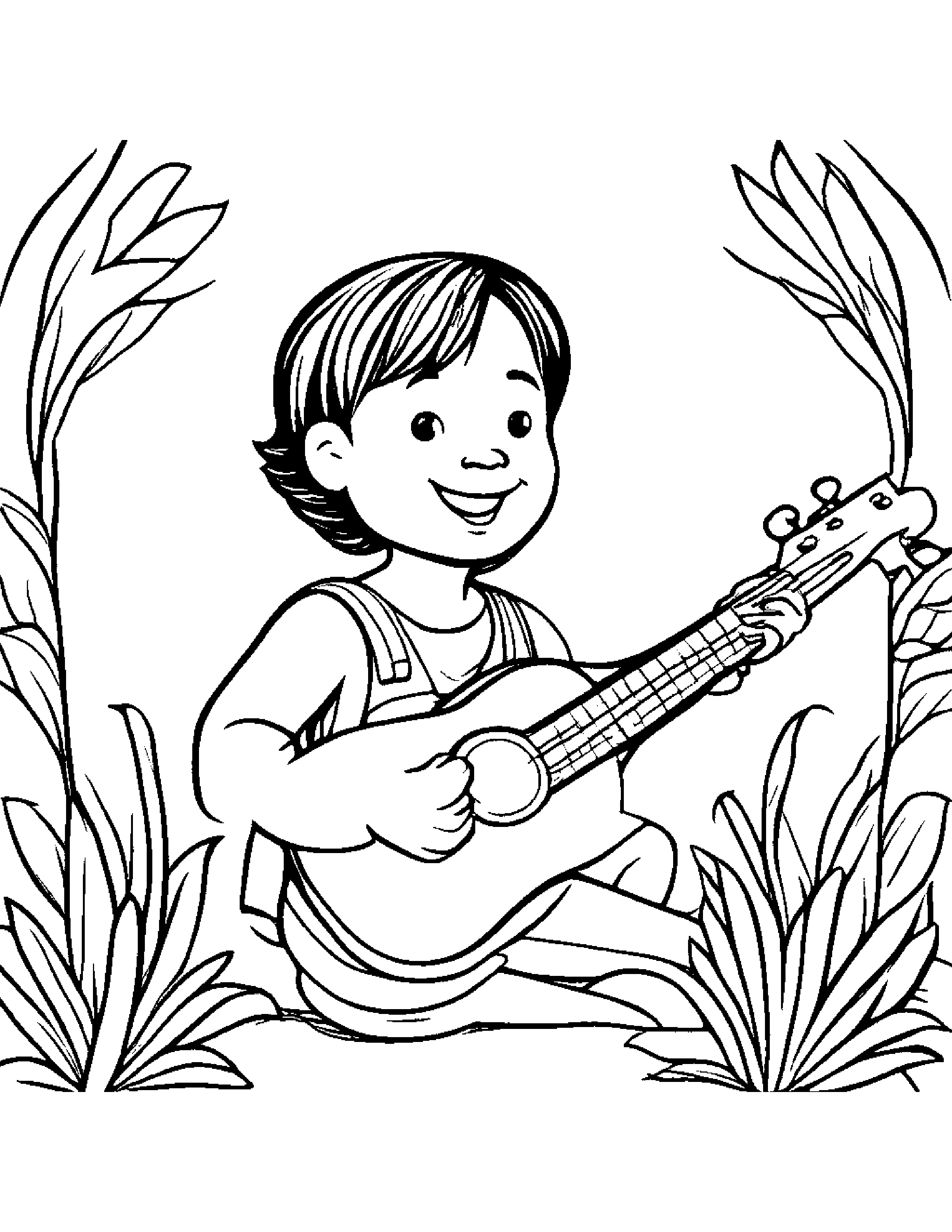 Ukulele Giving A High Five #2 Coloring Page (Free Printable PDF)