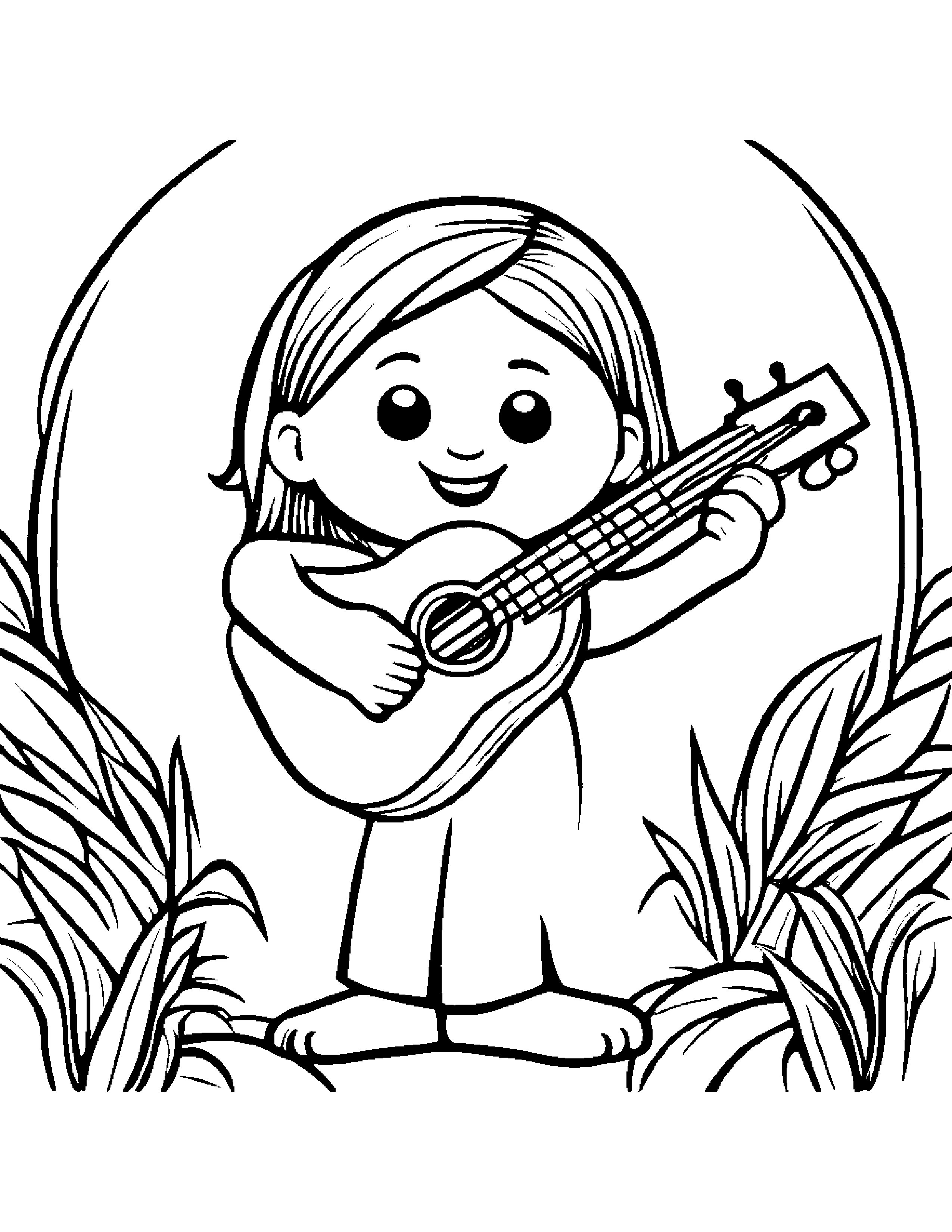 Ukulele Giving A High Five #3 Coloring Page (Free Printable PDF)