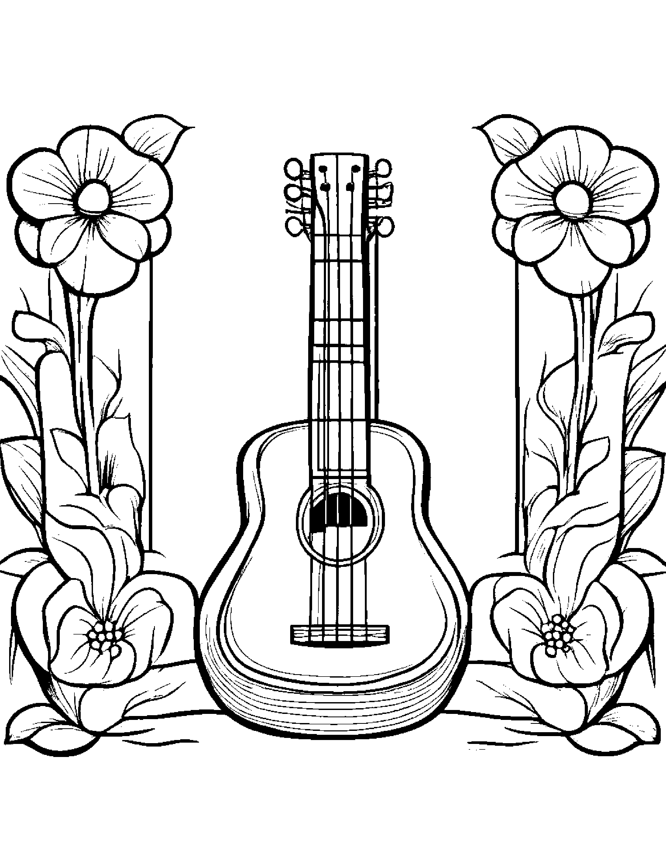 Ukulele Sharing Coloring Page (Free Printable PDF)