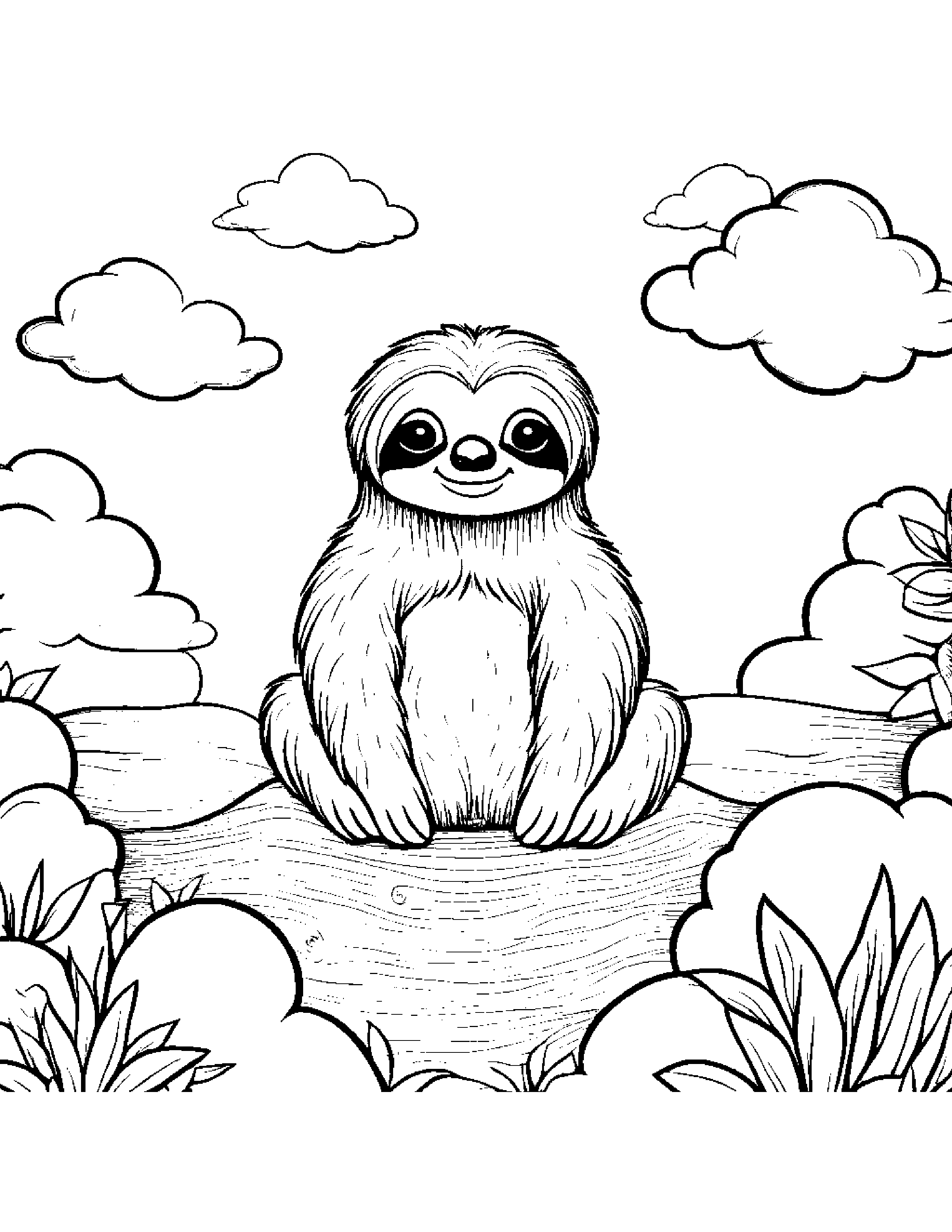 Zippy Sloth On A Fluffy Cloud #2 Coloring Page (Free Printable PDF)