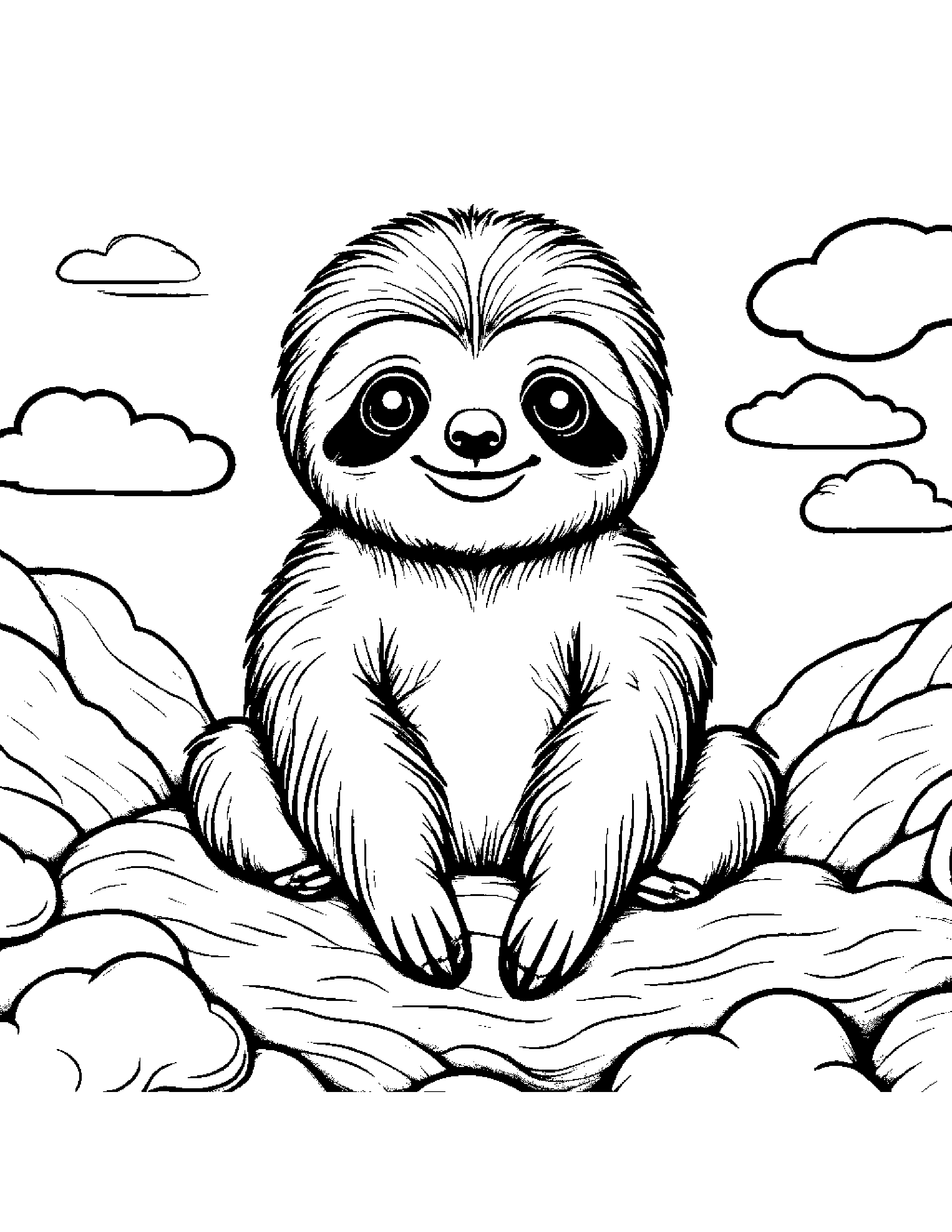 Zippy Sloth On A Fluffy Cloud #3 Coloring Page (Free Printable PDF)