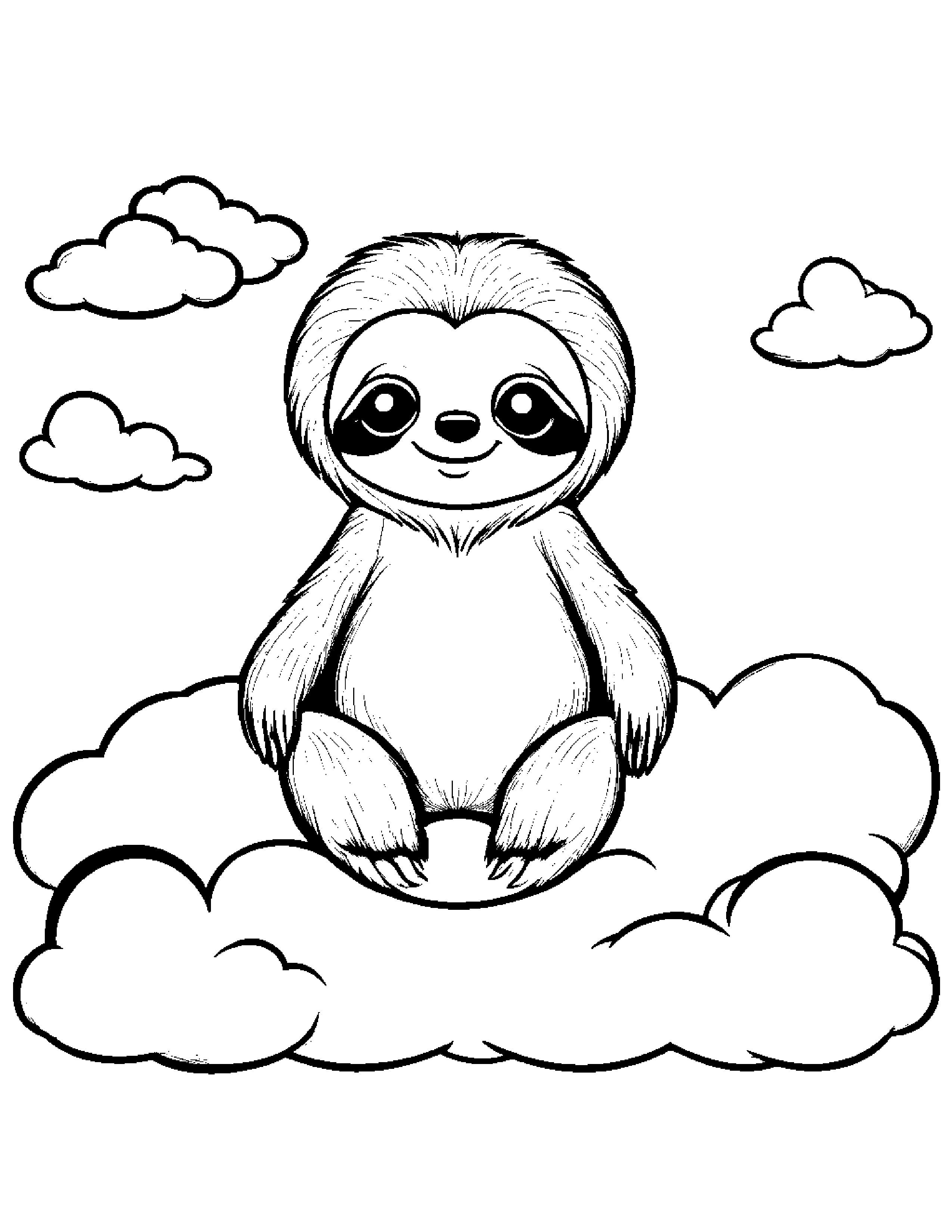 Zippy Sloth On A Fluffy Cloud Coloring Page (Free Printable PDF)