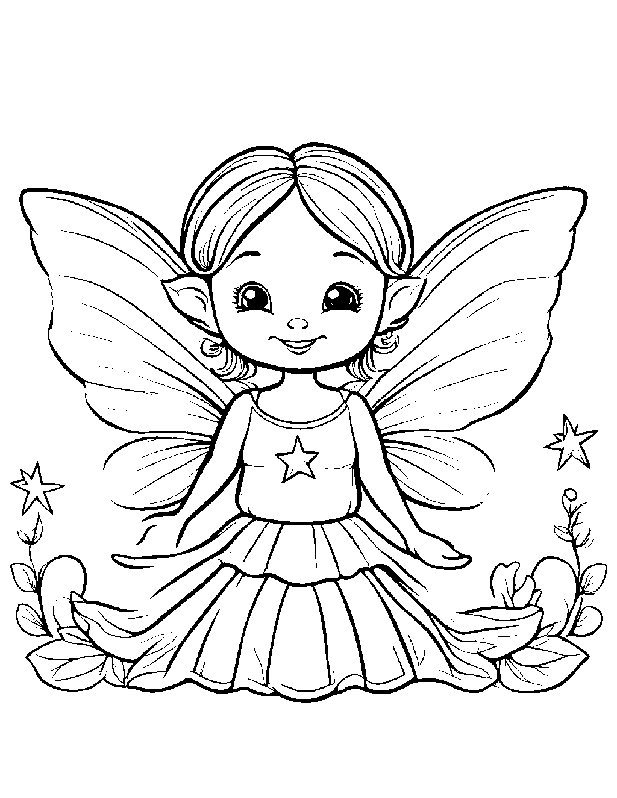 Happy Tiny Fairy With A Star #2 Coloring Page (Free Printable PDF)
