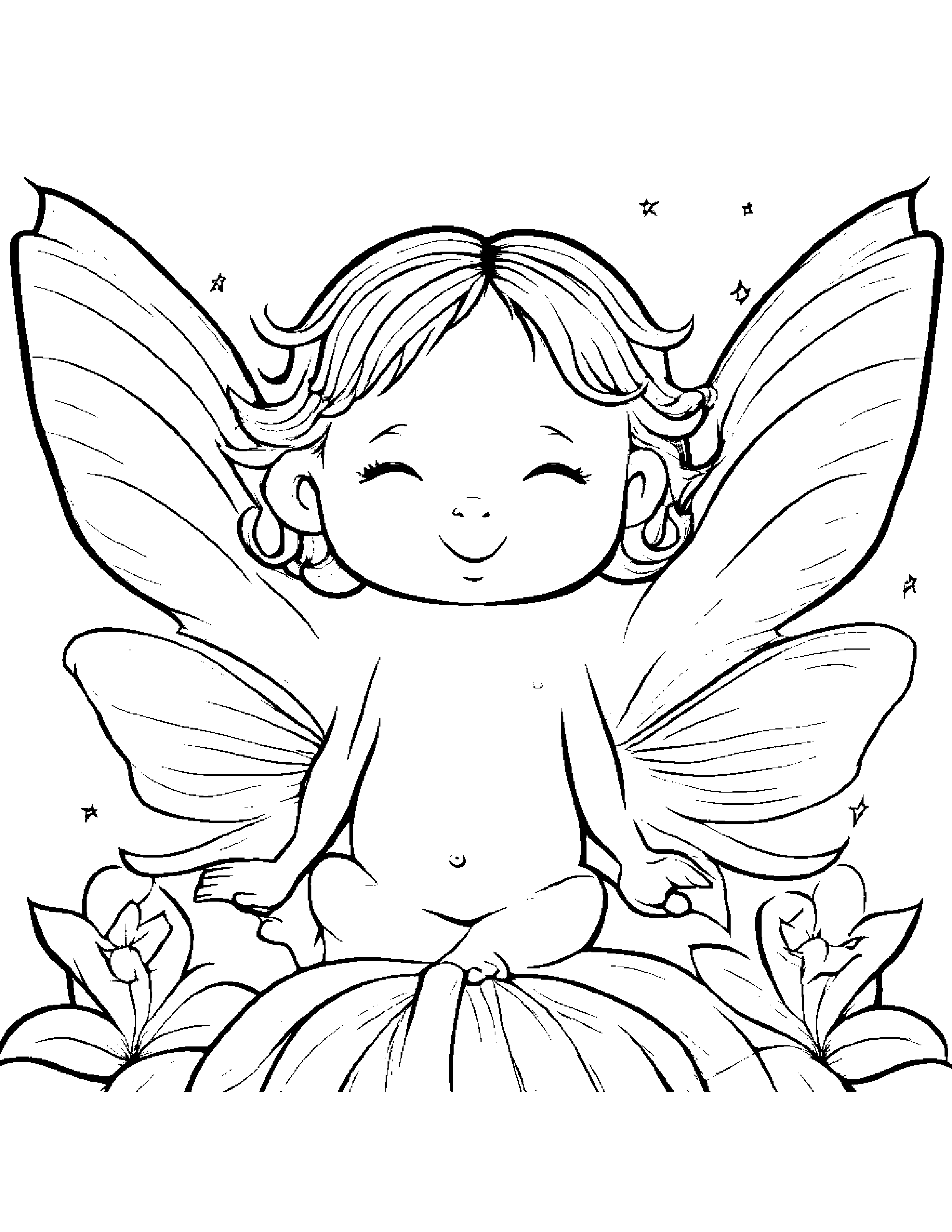 Happy Tiny Fairy With A Star Coloring Page (Free Printable PDF)