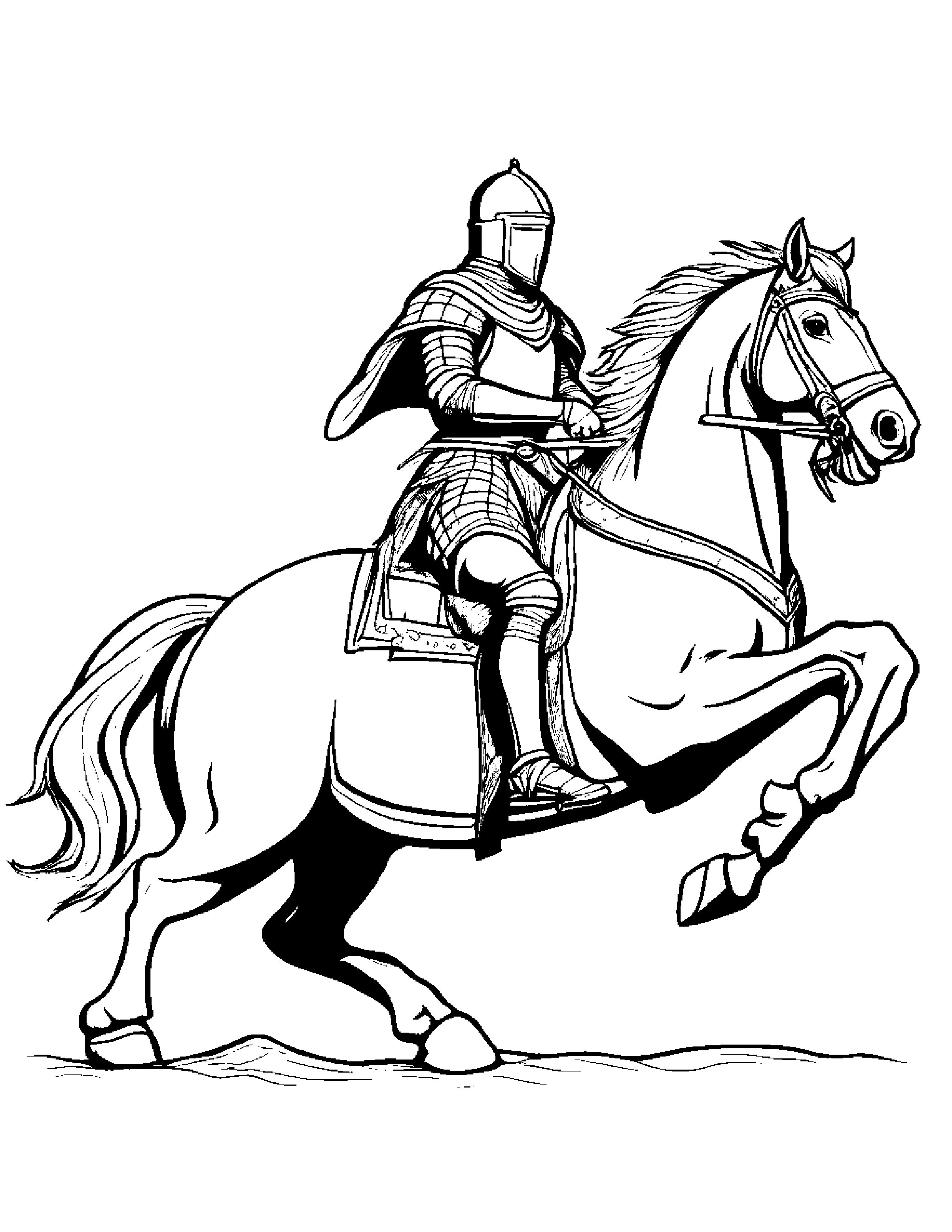 Medieval Knight On A Jousting Horse Coloring Page (Free Printable PDF)
