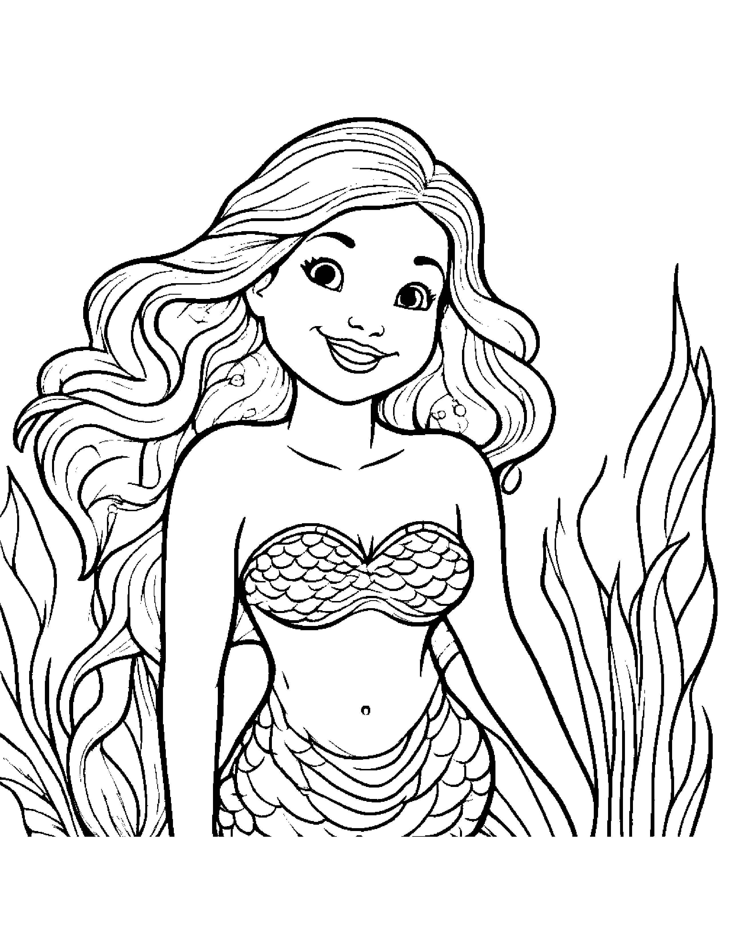 Smiling Mermaid #2 Coloring Page (Free Printable PDF)