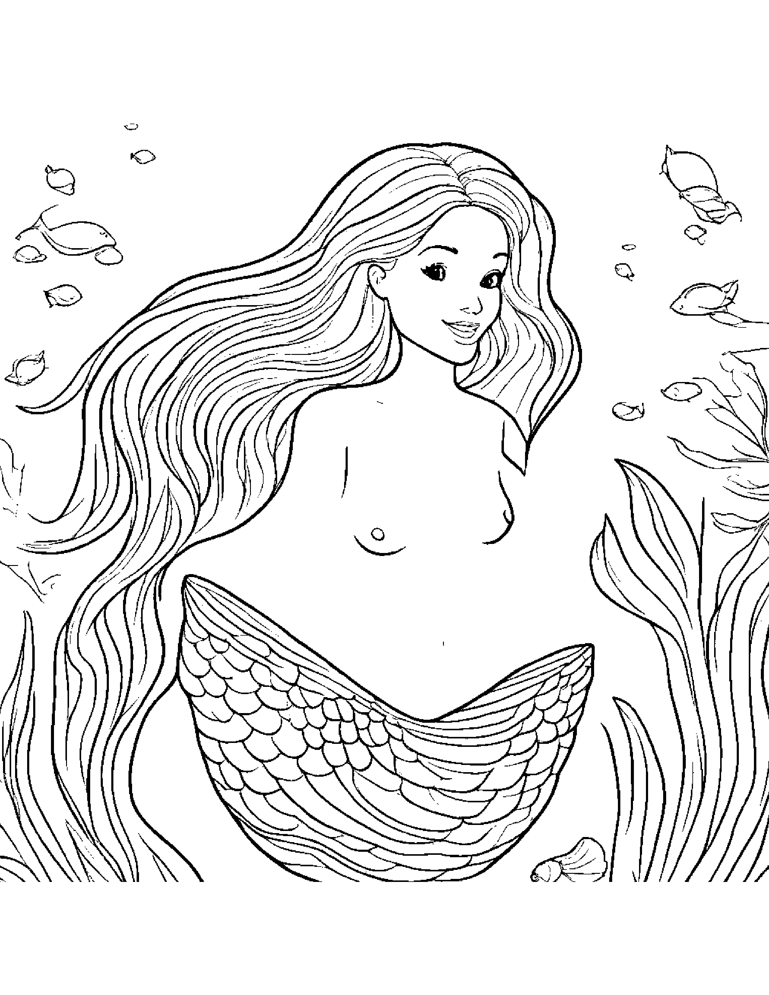 Smiling Mermaid Coloring Page (Free Printable PDF)