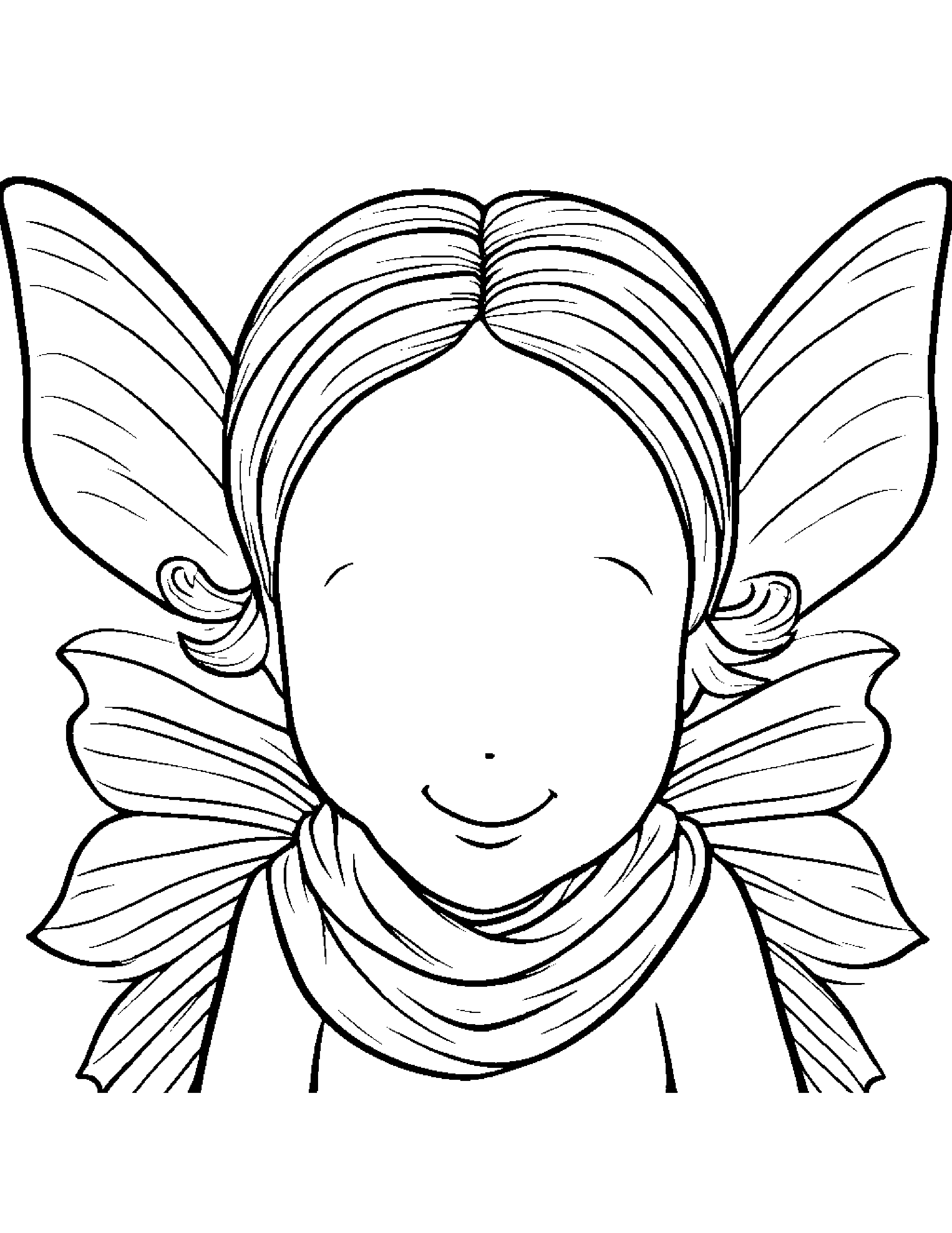 Smiling Tiny Fairy With Scarf Coloring Page (Free Printable PDF)