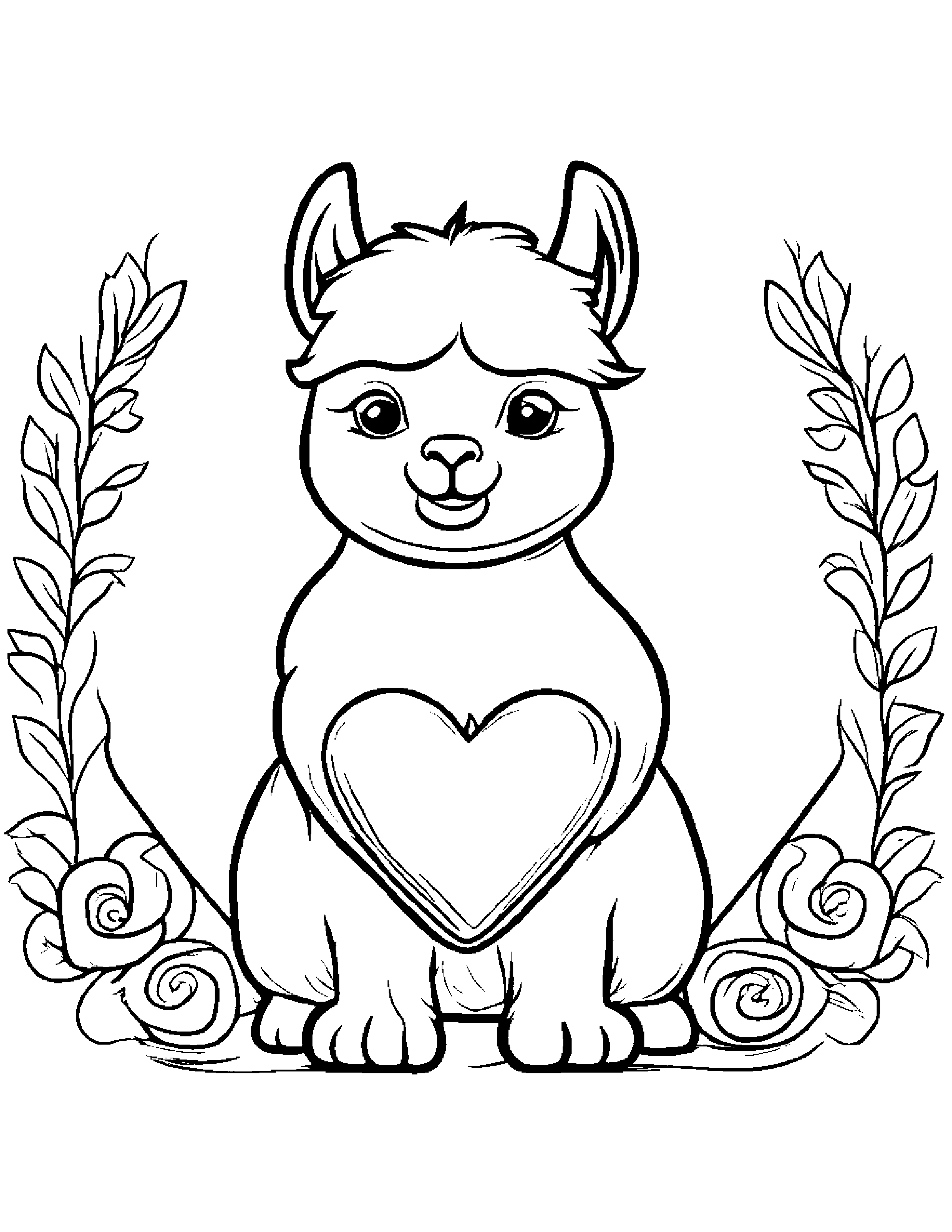 Alpaca Hugging A Heart #2 Coloring Page (Free Printable PDF)