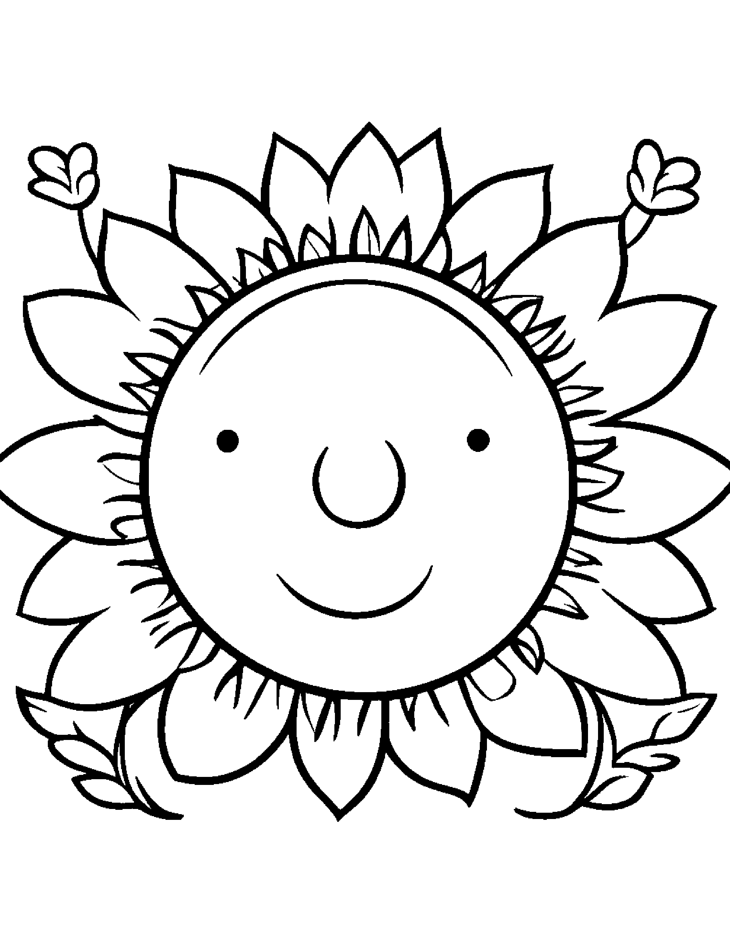Baby Sun With A Flower Coloring Page (Free Printable PDF)