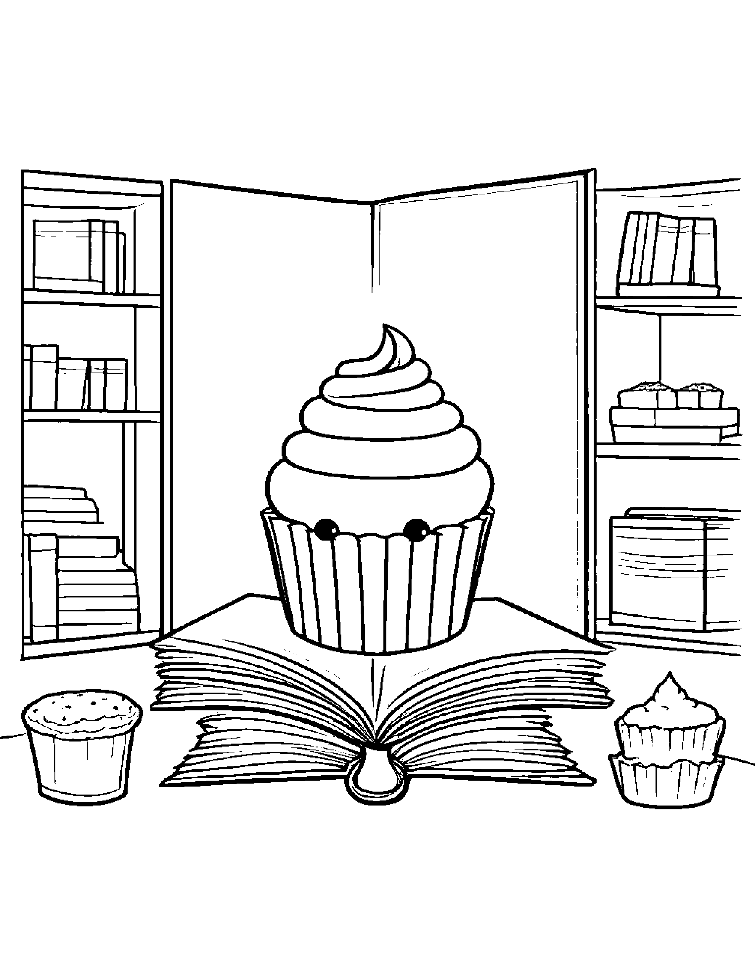 Tiny Cupcake Reading A Book Coloring Page (Free Printable PDF)