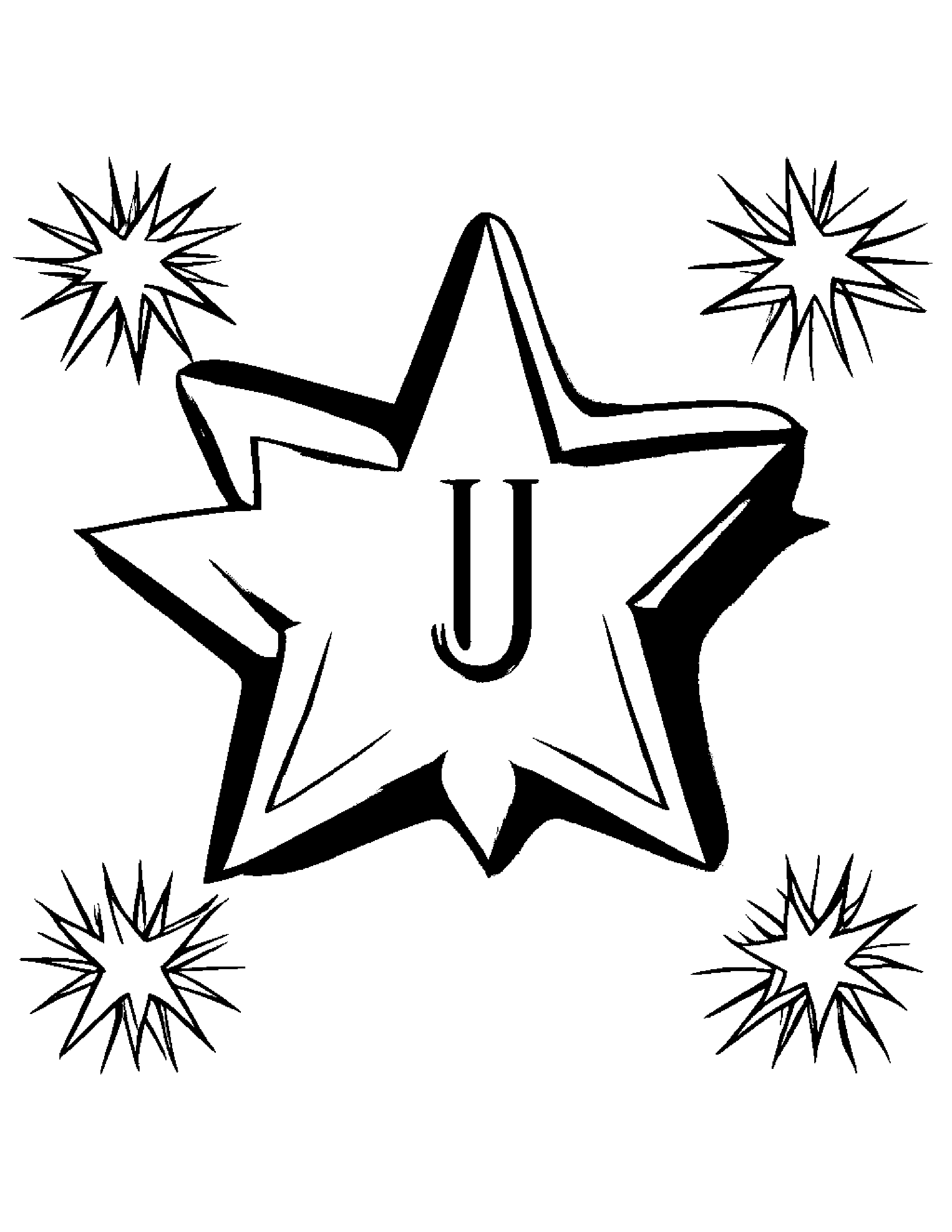 Gentle Letter U With A Star #3 Coloring Page (Free Printable PDF)