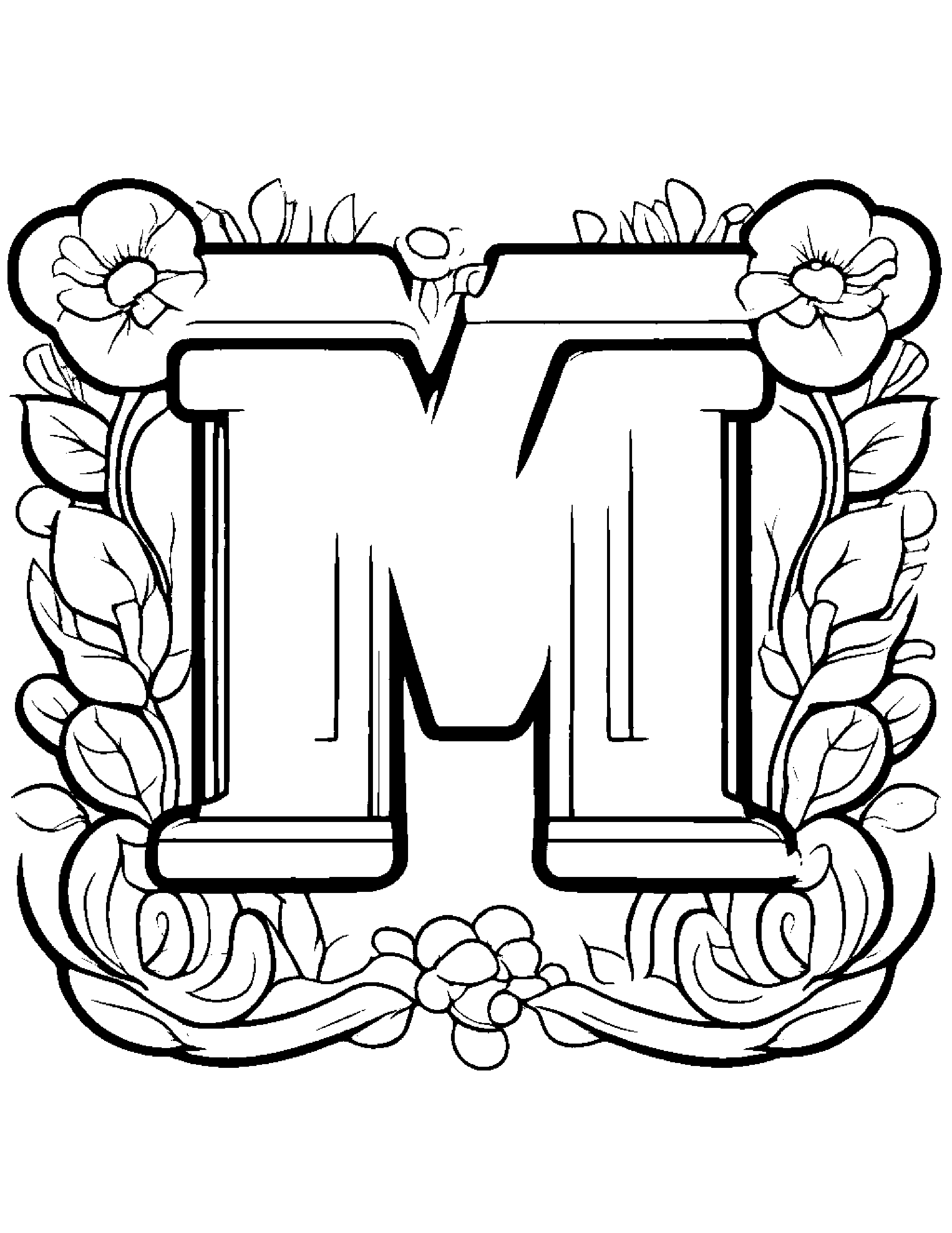 Kawaii Letter M #2 Coloring Page (Free Printable PDF)