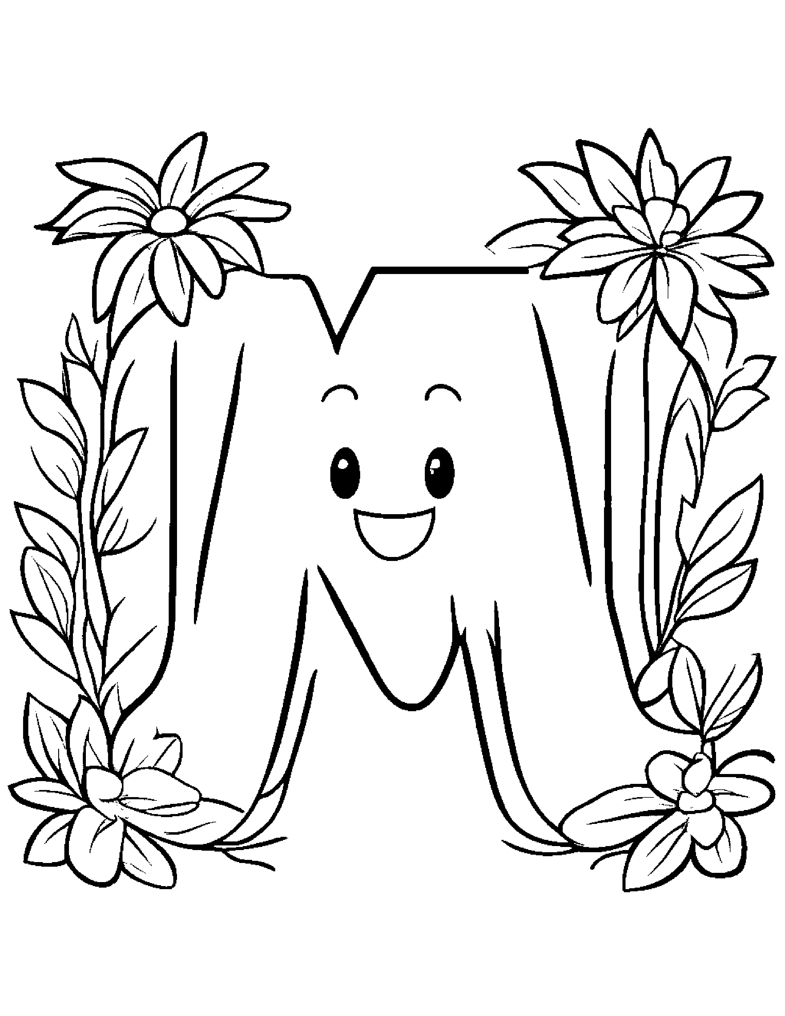 Kawaii Letter M #3 Coloring Page (Free Printable PDF)