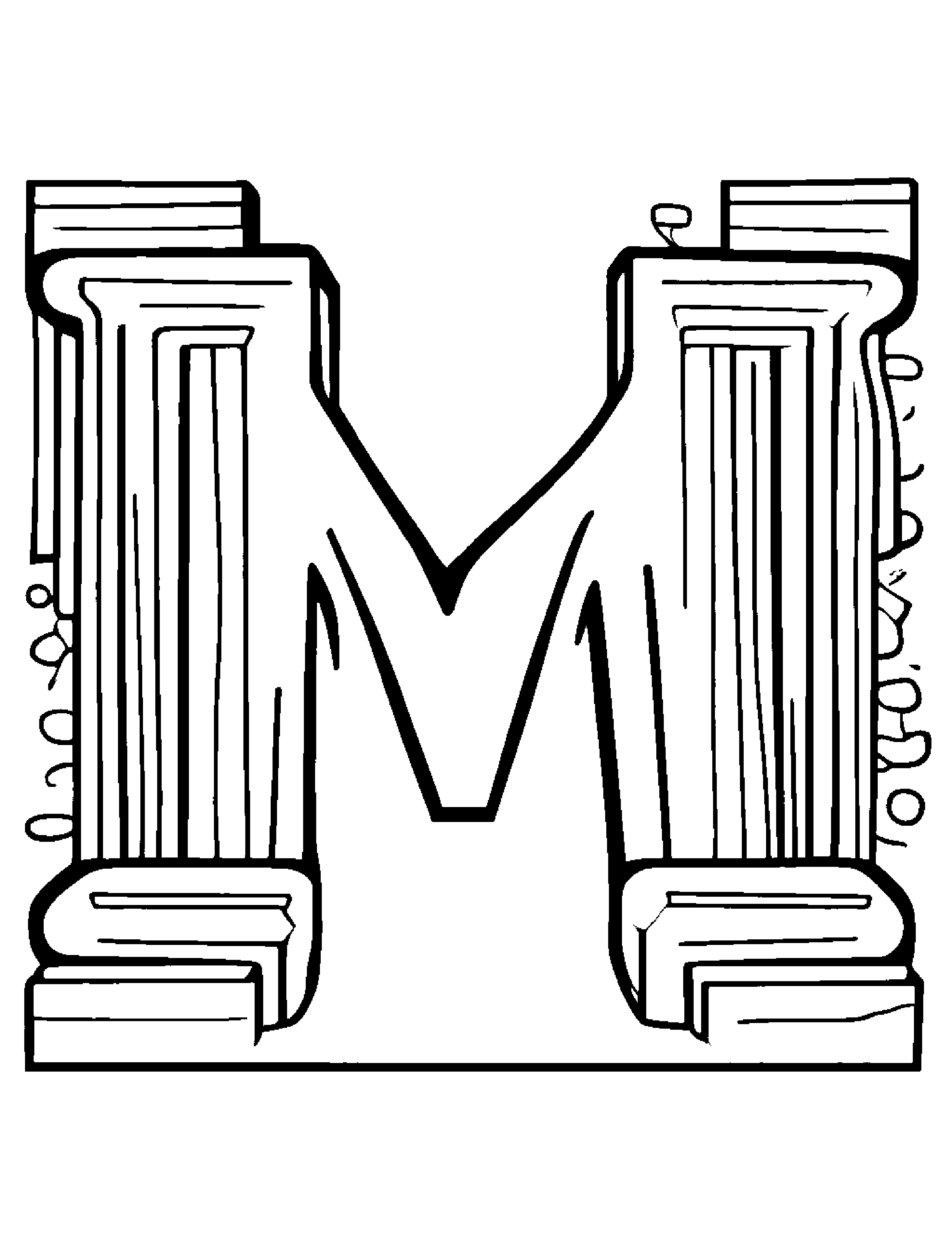 Kawaii Letter M #4 Coloring Page (Free Printable PDF)