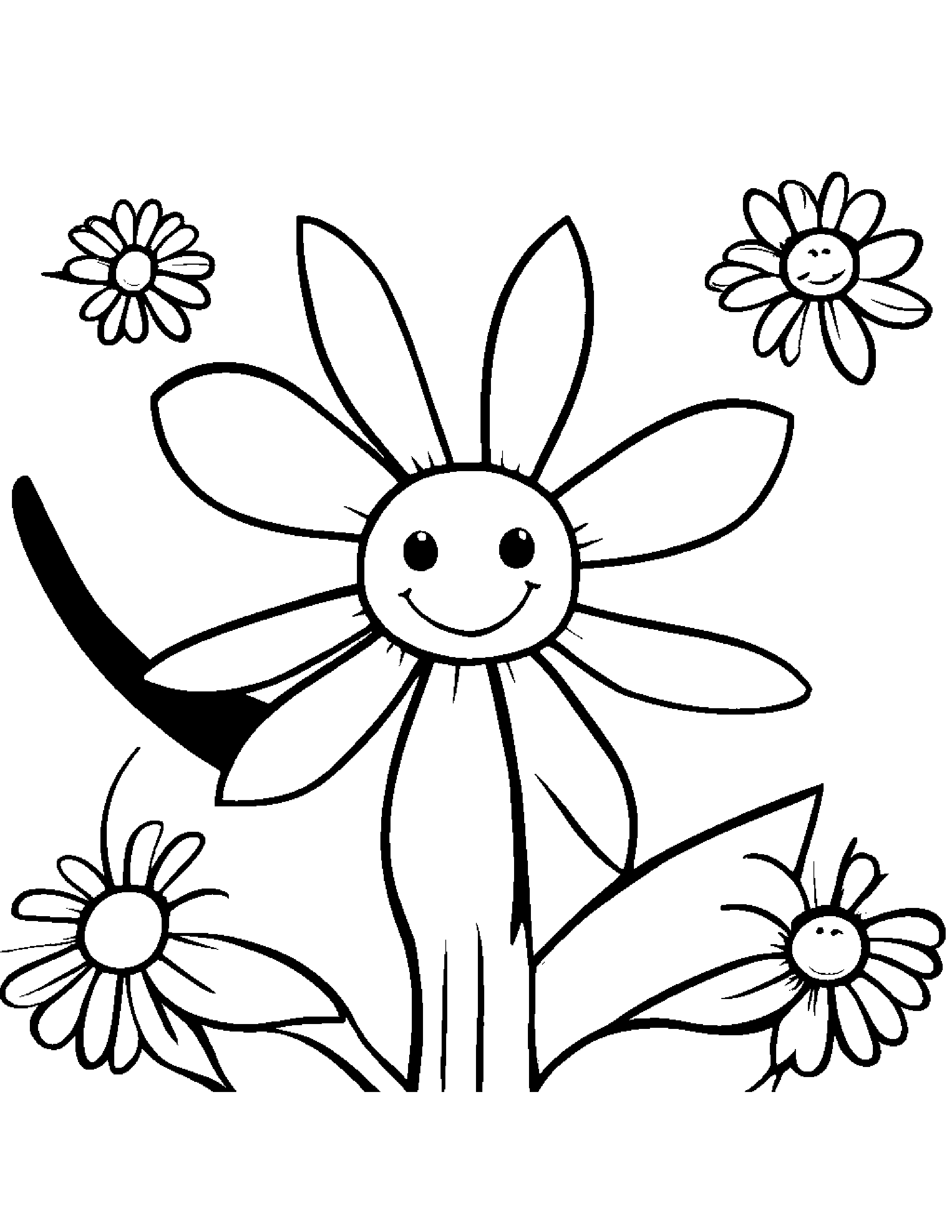 Smiling Letter I With A Flower #3 Coloring Page (Free Printable PDF)