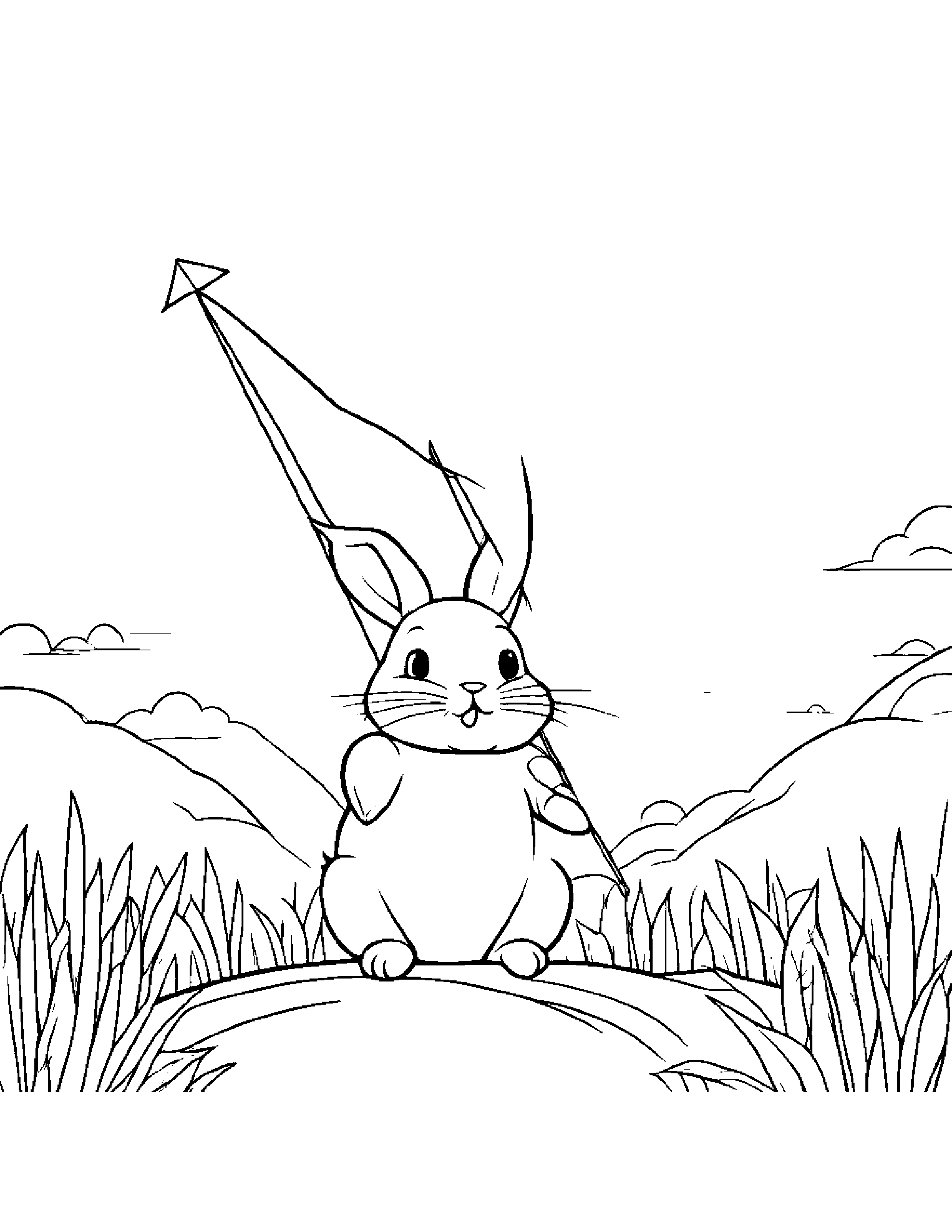 Bunny With A Kite Coloring Page (Free Printable PDF)