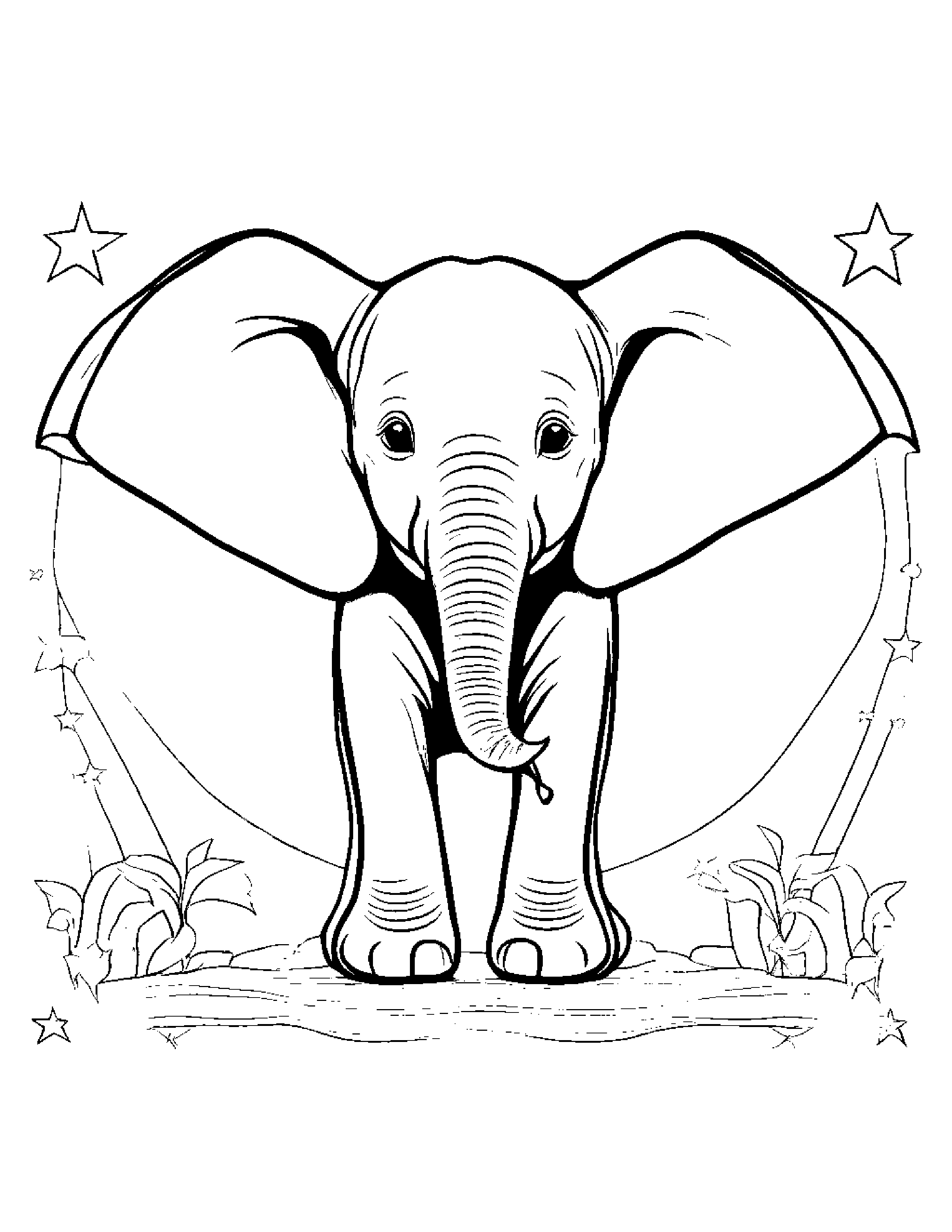 Elephant Calf With A Star Coloring Page (Free Printable PDF)