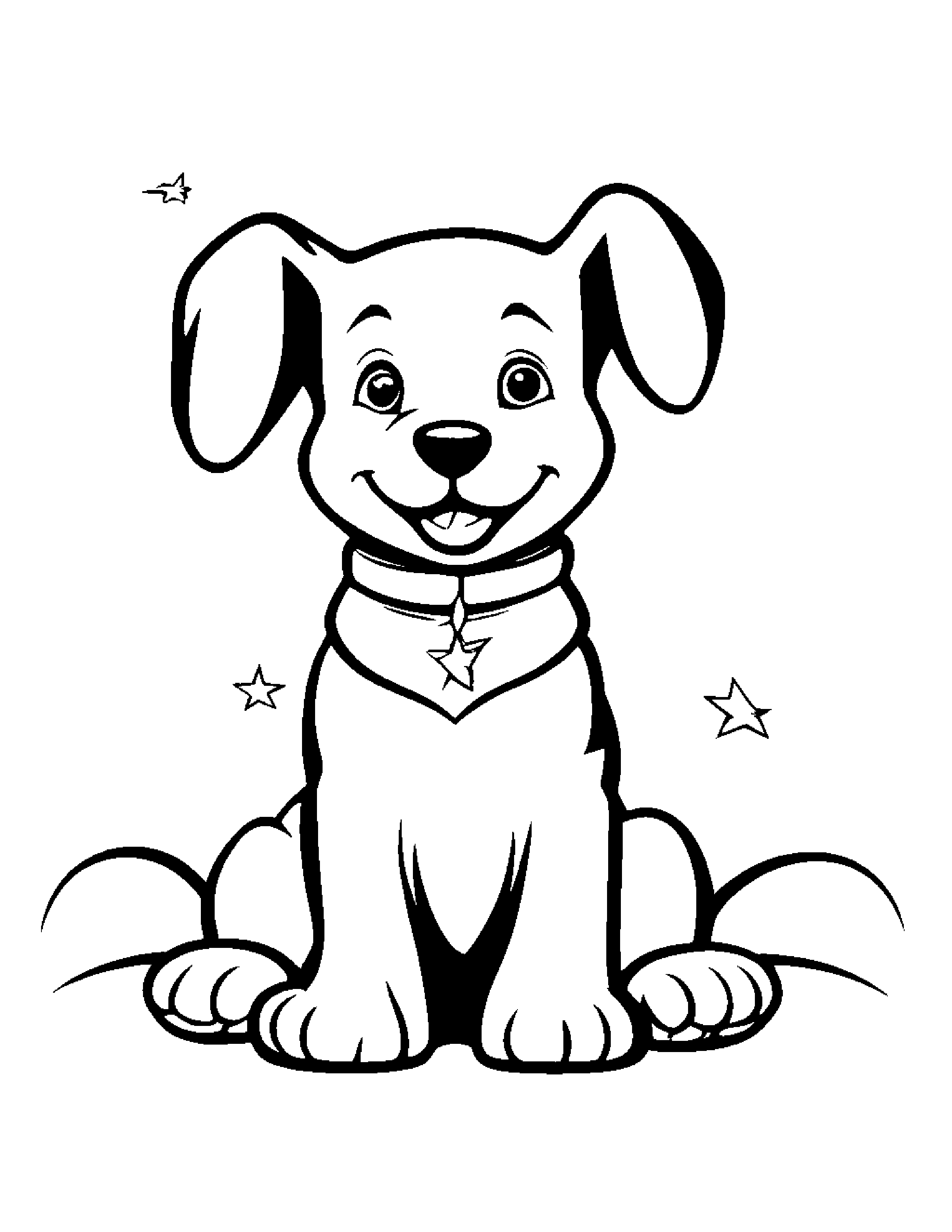 Happy Puppy With A Star #2 Coloring Page (Free Printable PDF)