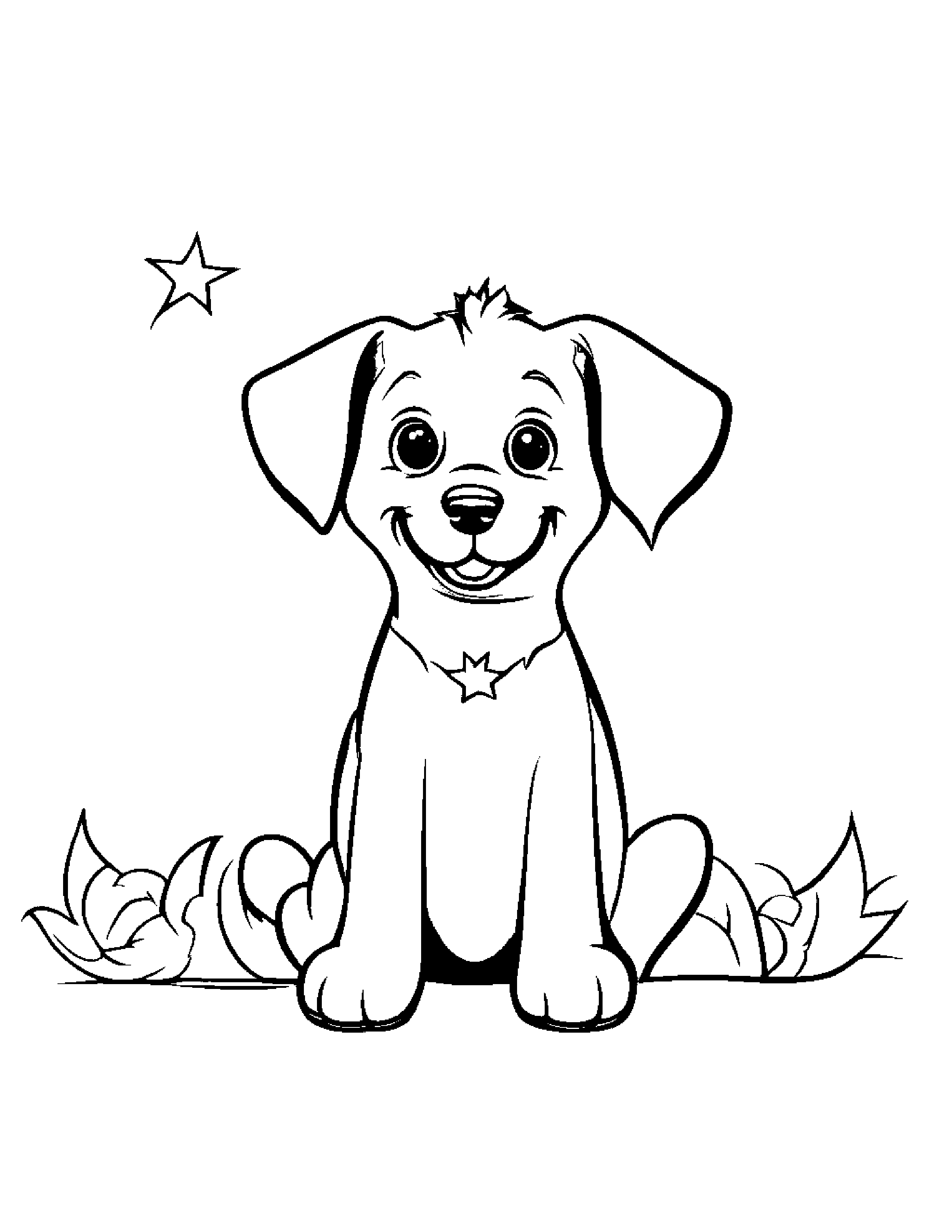 Happy Puppy With A Star Coloring Page (Free Printable PDF)