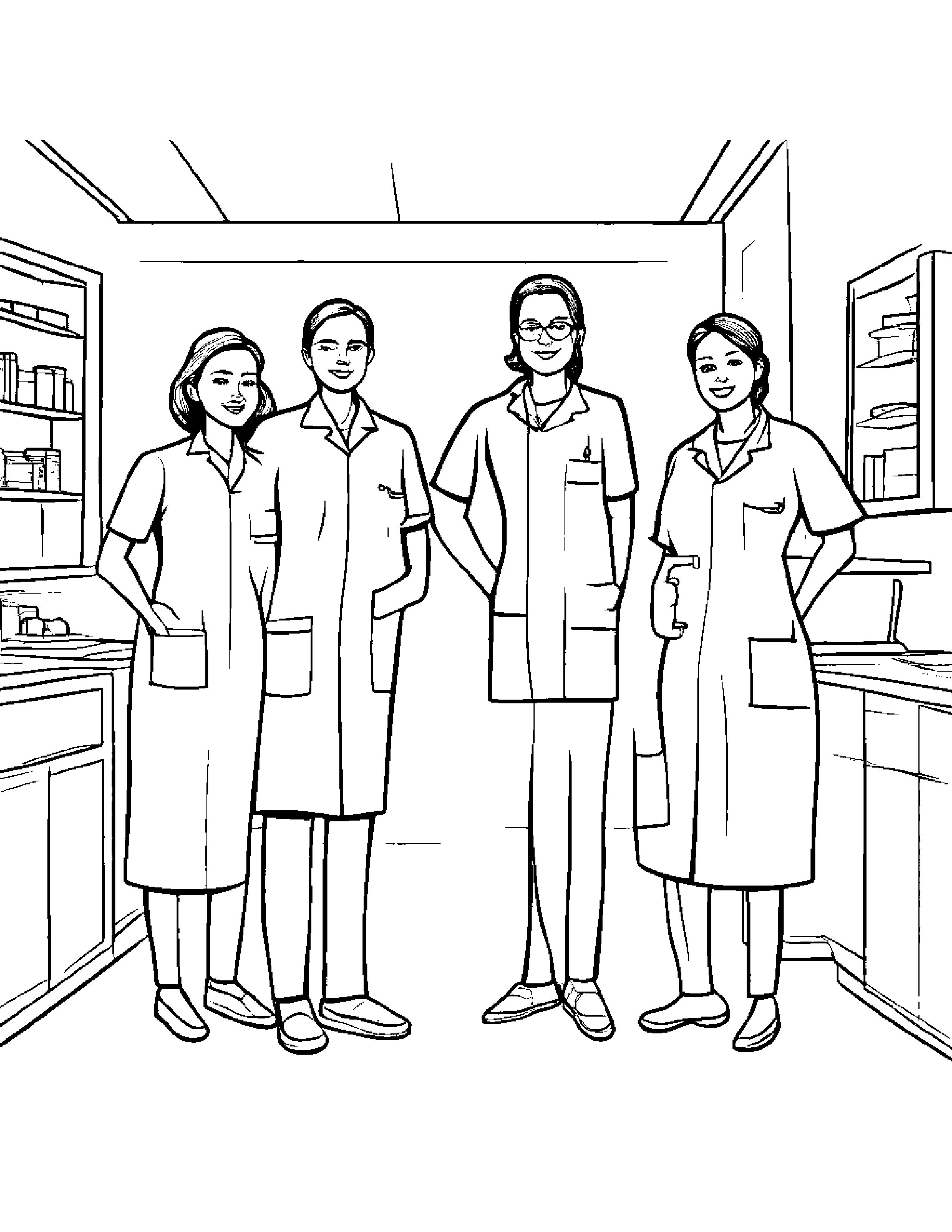 A Doctor Delivering Twins With The Help Of A Team Of Nurses And Medical Staff Coloring Page (Free Printable PDF)