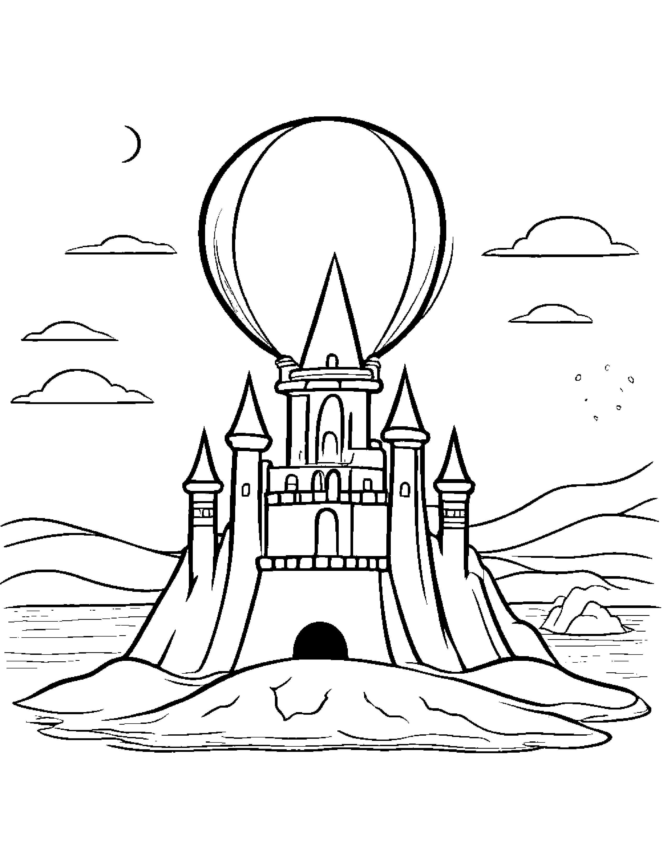 Little Sandcastle With Balloon #2 Coloring Page (Free Printable PDF)