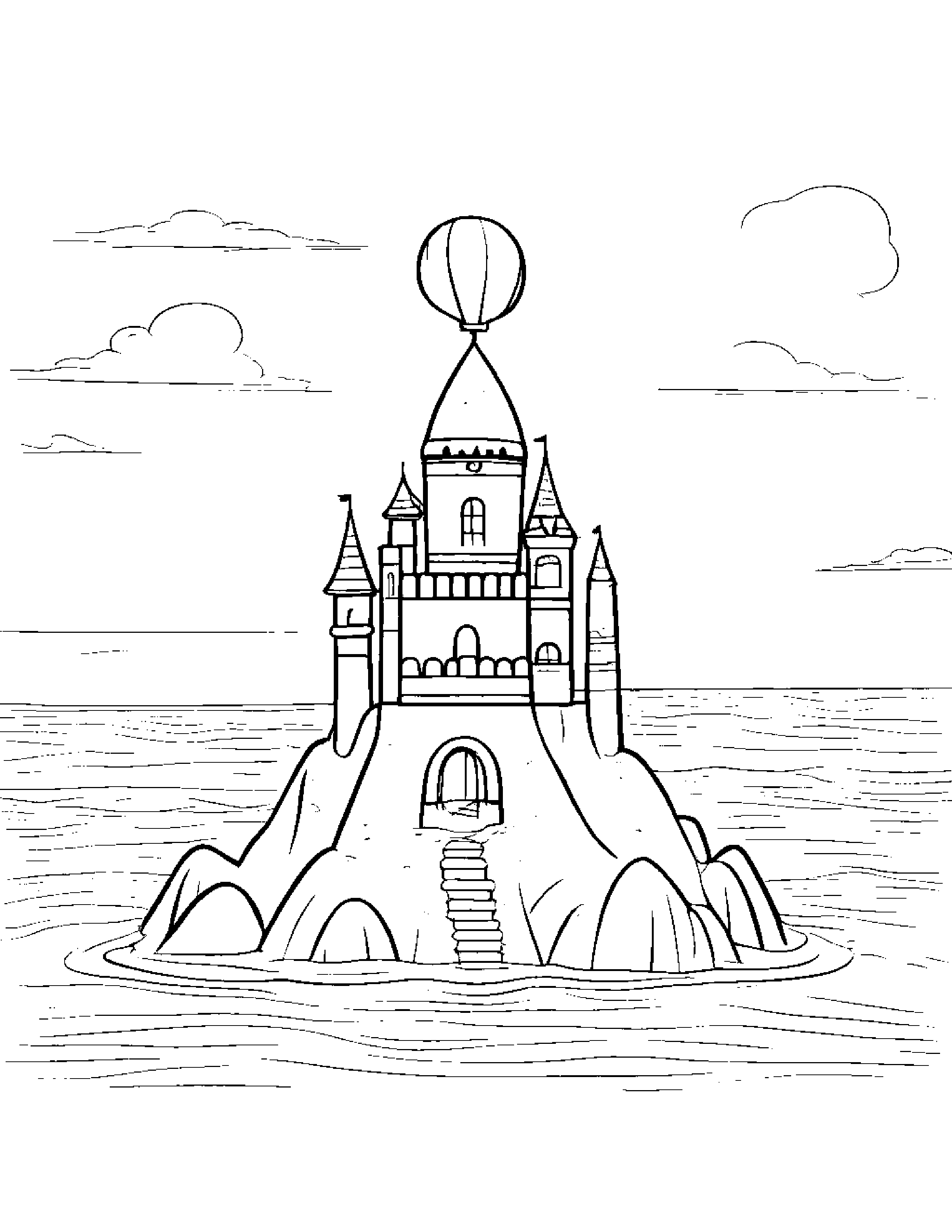 Little Sandcastle With Balloon Coloring Page (Free Printable PDF)