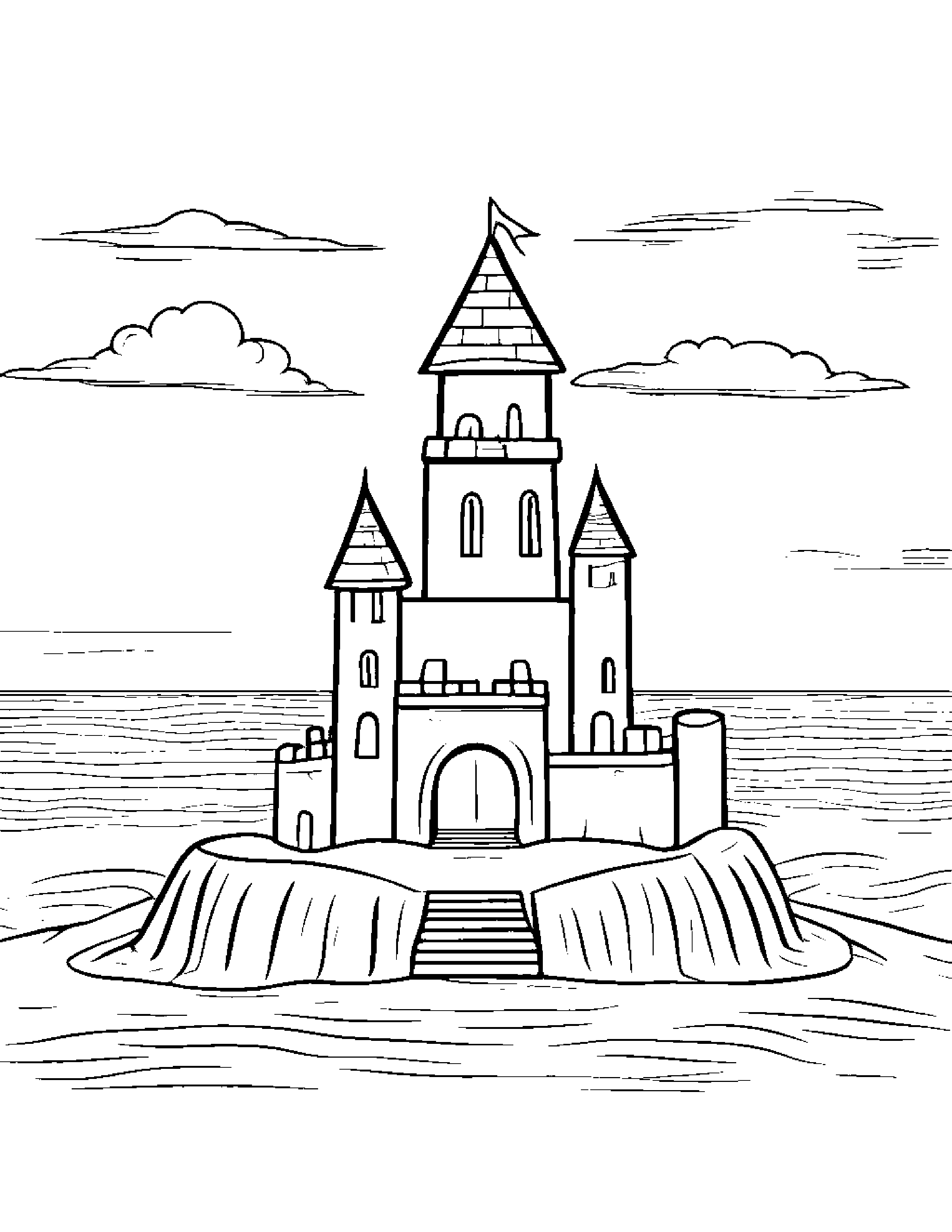 Sandcastle Wearing A Hat Coloring Page (Free Printable PDF)
