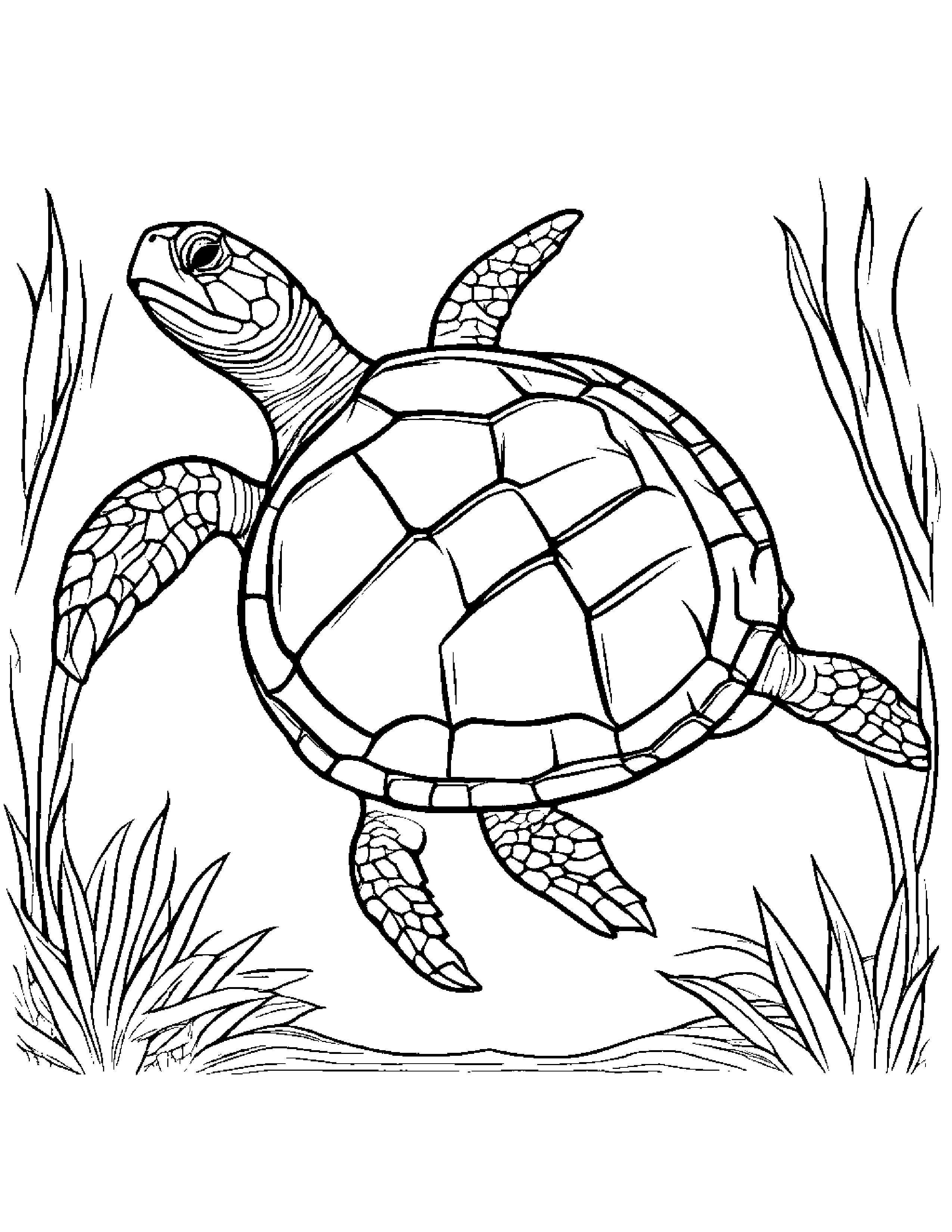 Sea Turtle #2 Coloring Page (Free Printable PDF)