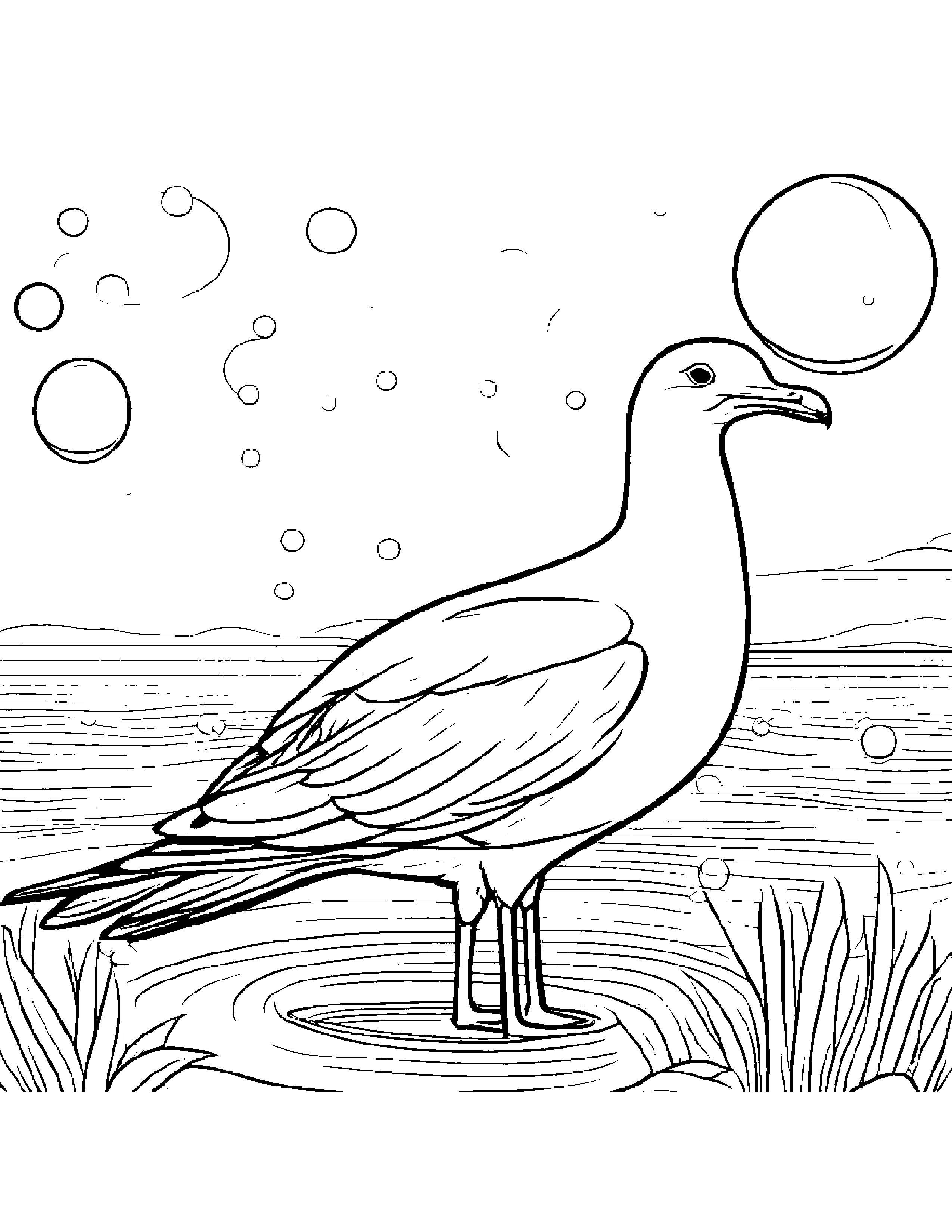 Seagull Blowing Bubbles Coloring Page (Free Printable PDF)