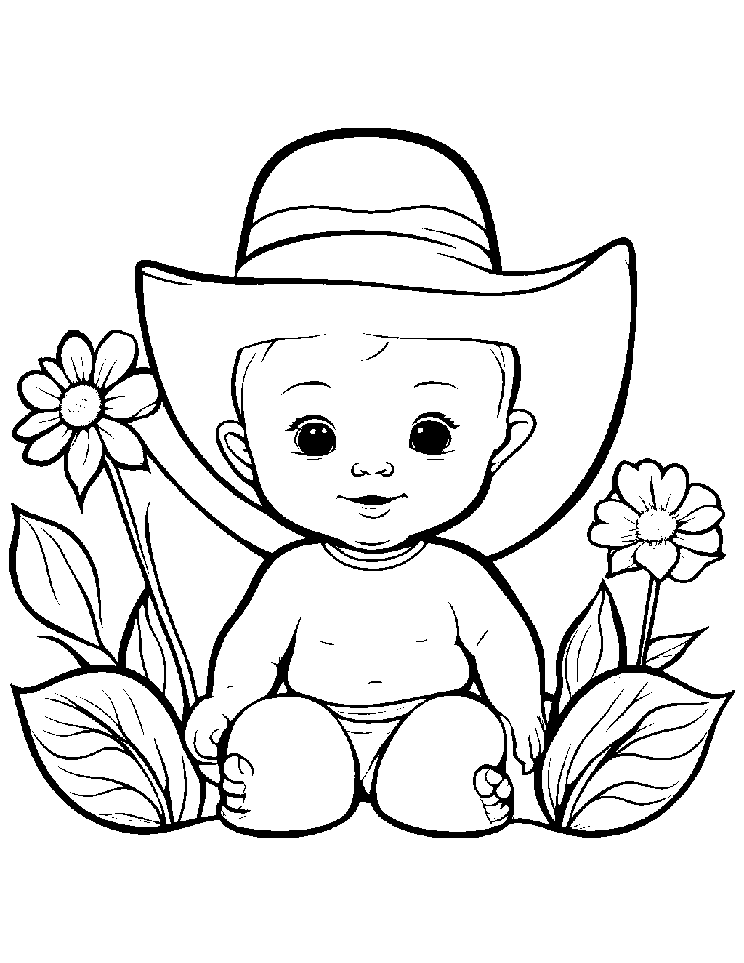 Baby Flower Wearing A Hat #2 Coloring Page (Free Printable PDF)