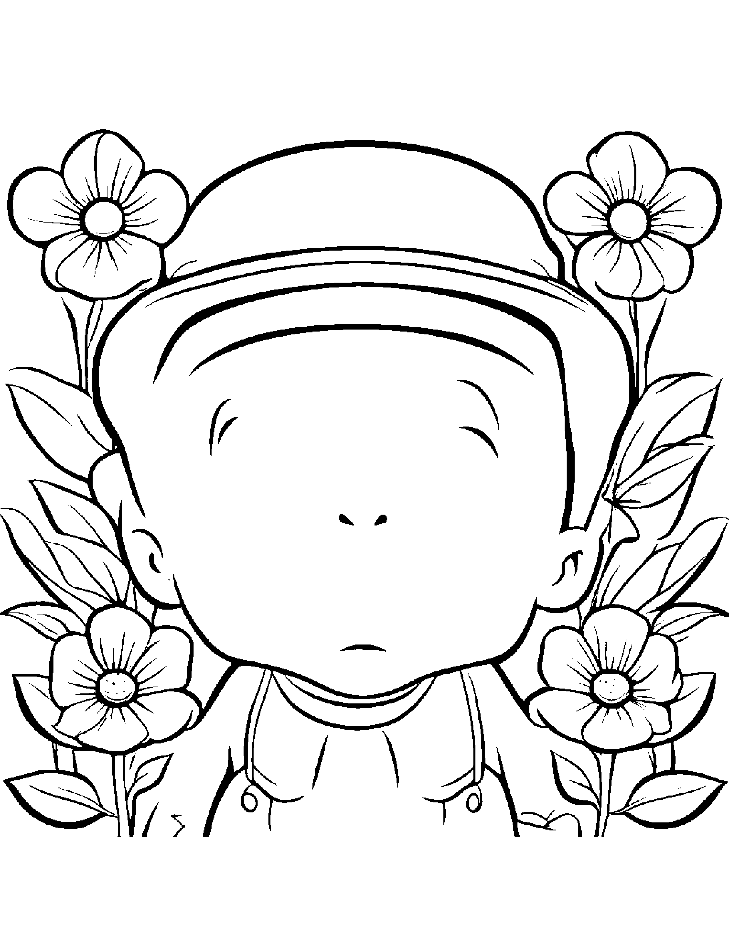 Baby Flower Wearing A Hat Coloring Page (Free Printable PDF)
