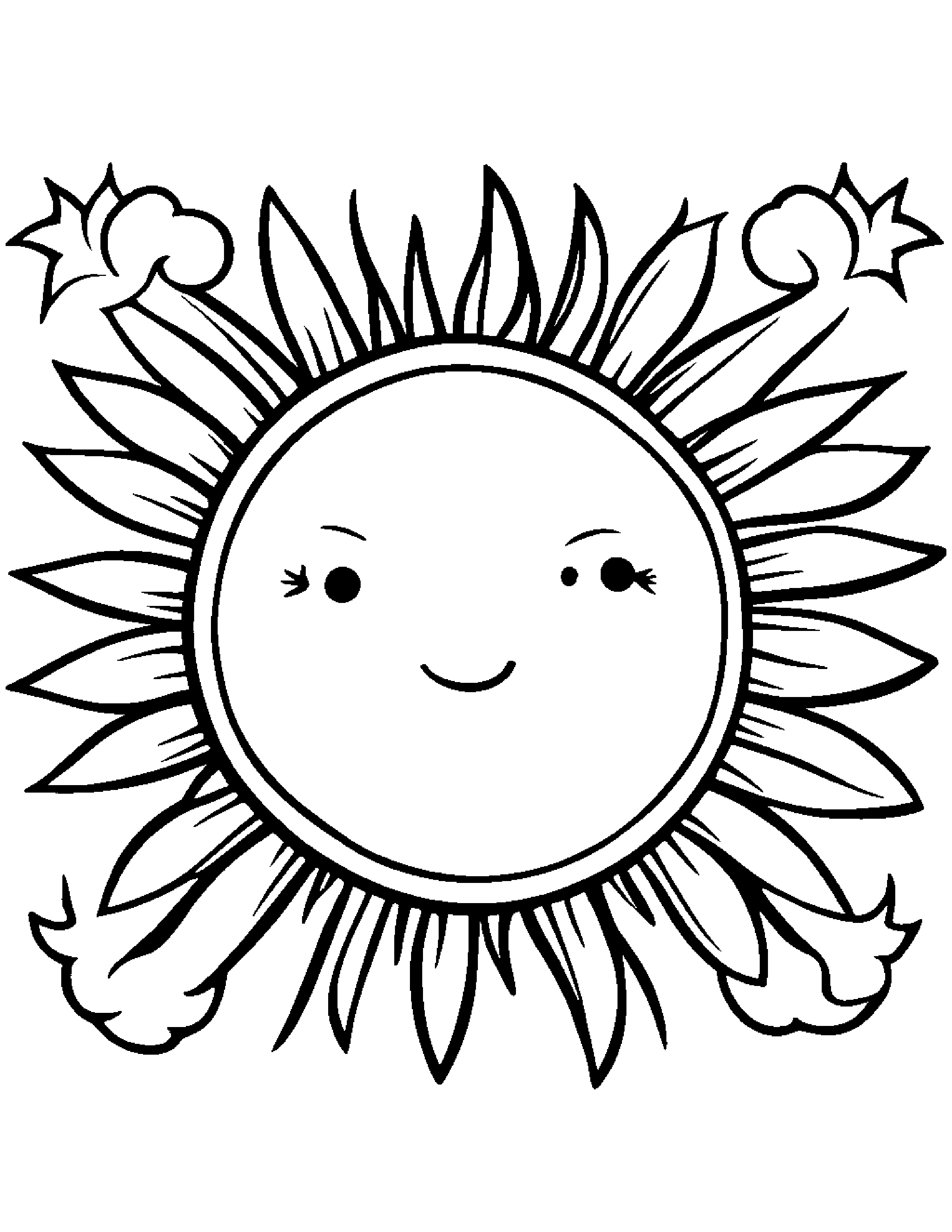 Happy Sun With A Star Coloring Page (Free Printable PDF)