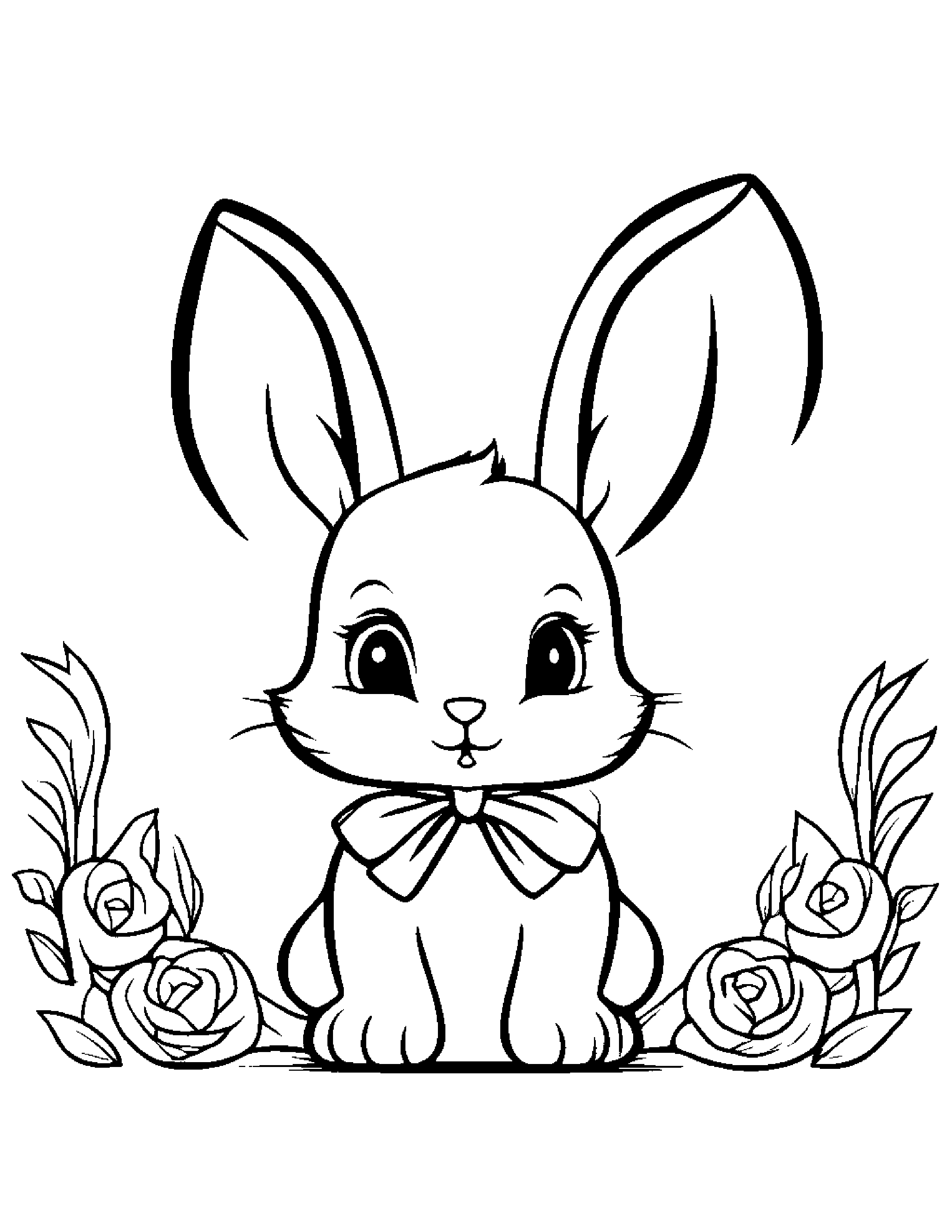 Little Bunny With A Bow #2 Coloring Page (Free Printable PDF)