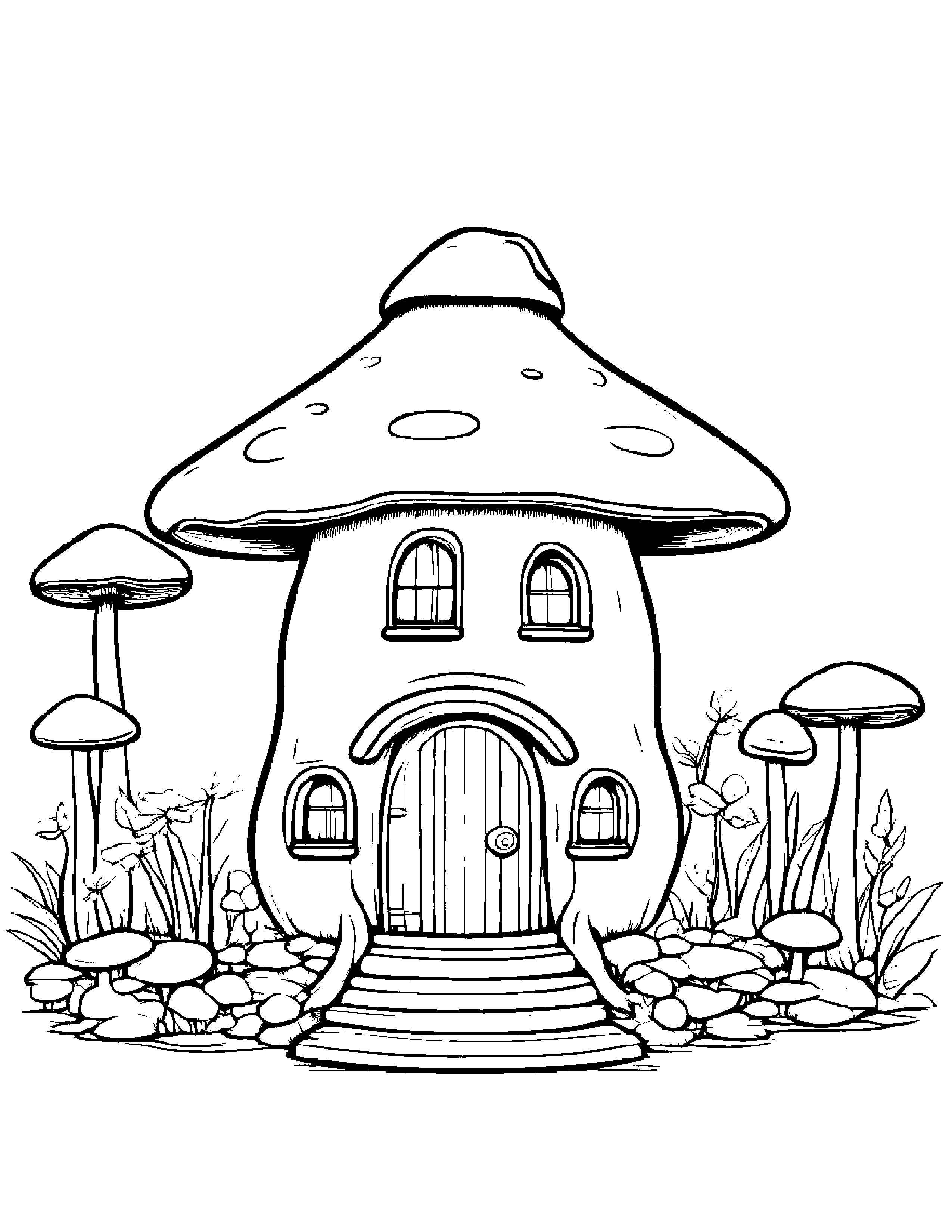 Mushroom House With A Bow #2 Coloring Page (Free Printable PDF)