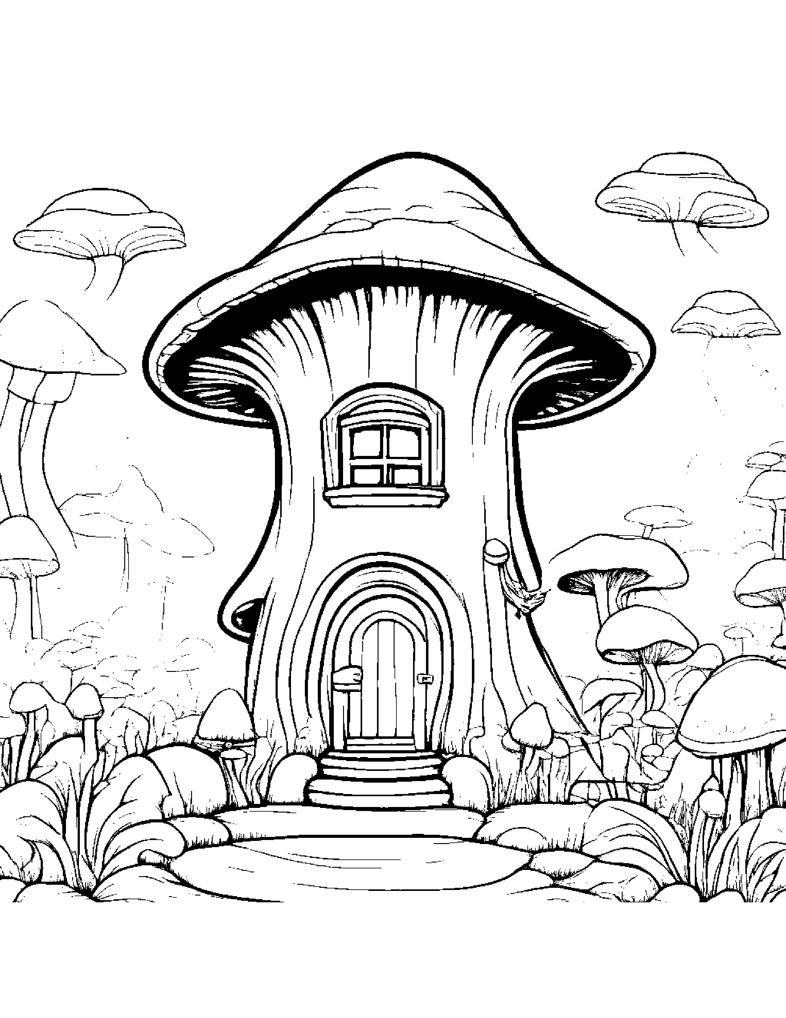 Mushroom House With A Bow Coloring Page (Free Printable PDF)