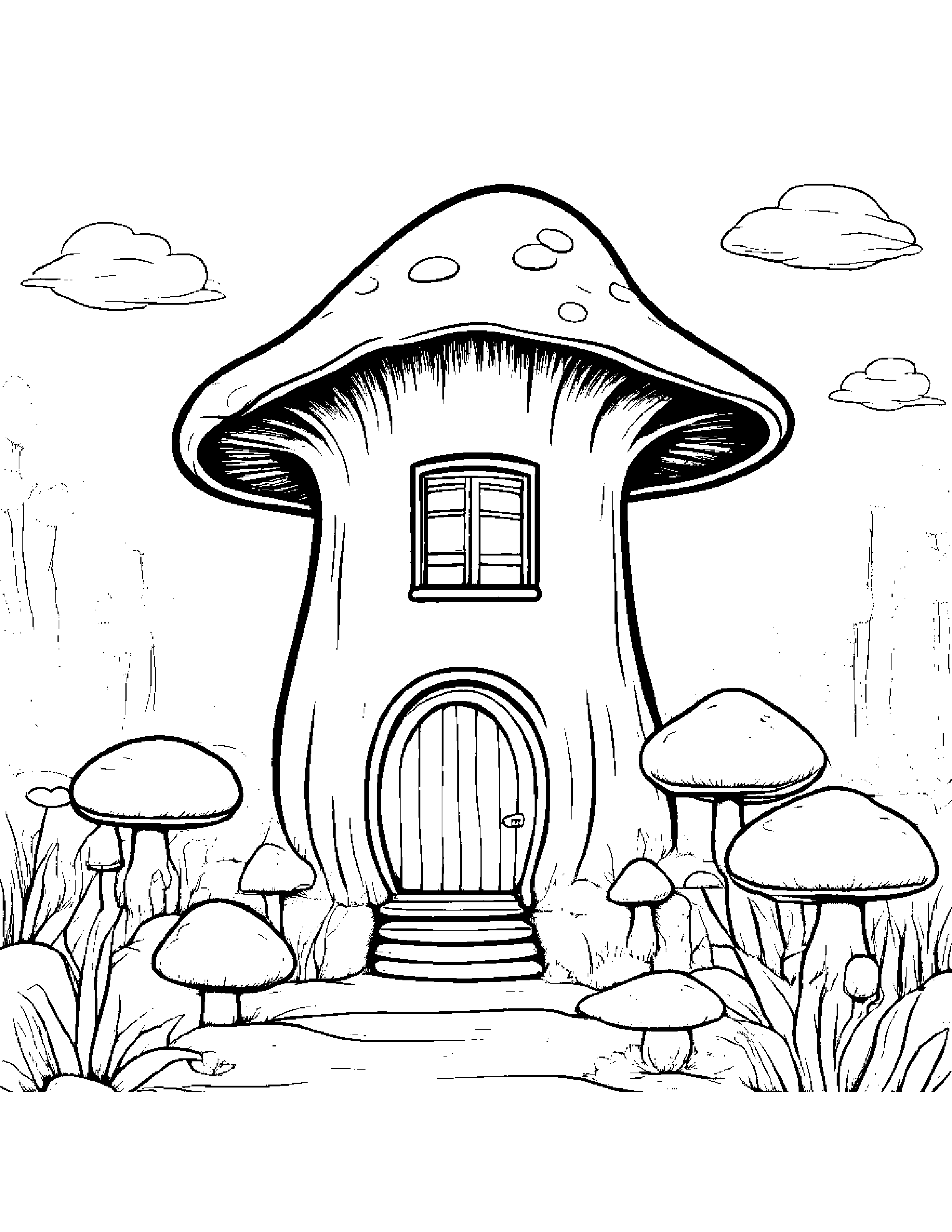 Sleepy Mushroom House With Scarf Coloring Page (Free Printable PDF)