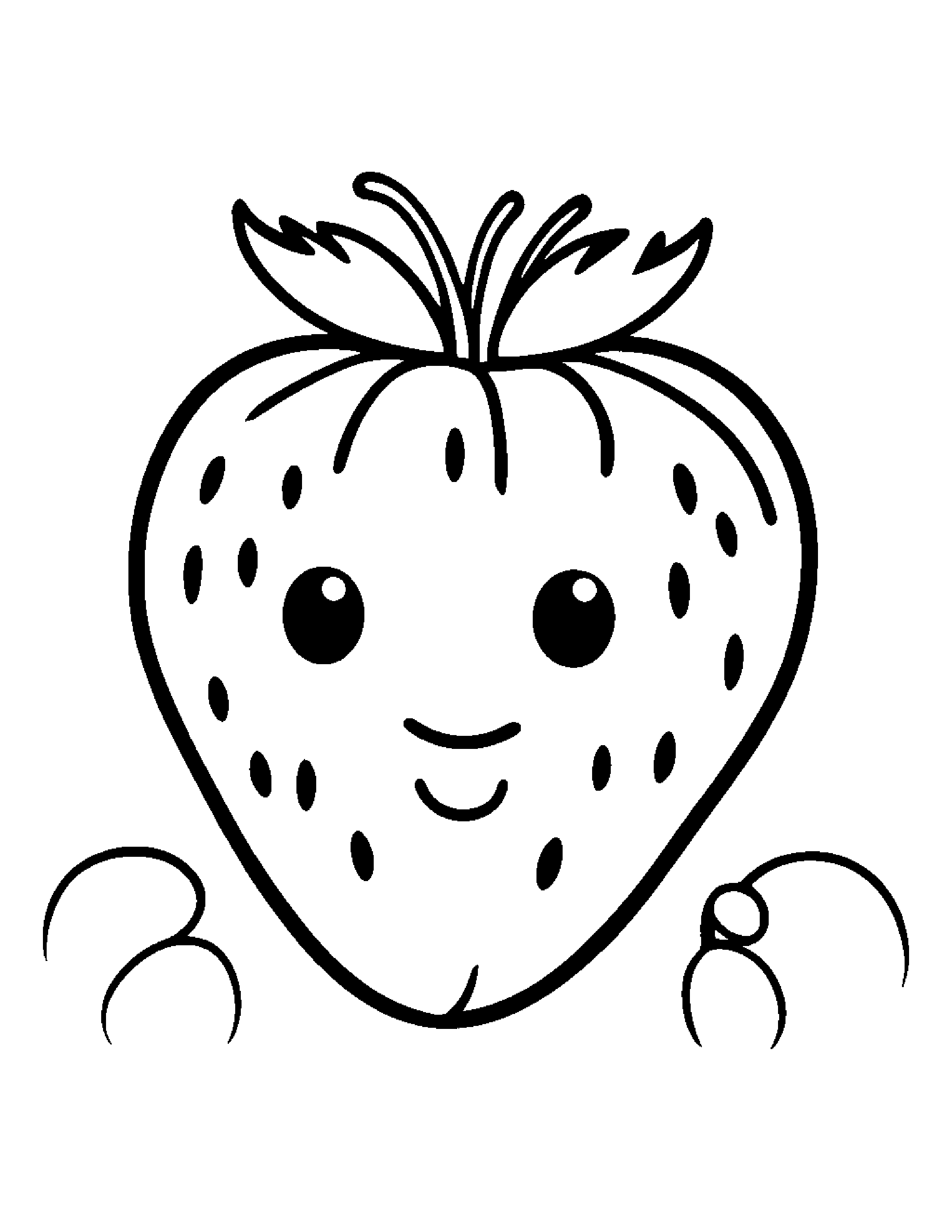 Kawaii Strawberry #2 Coloring Page (Free Printable PDF)