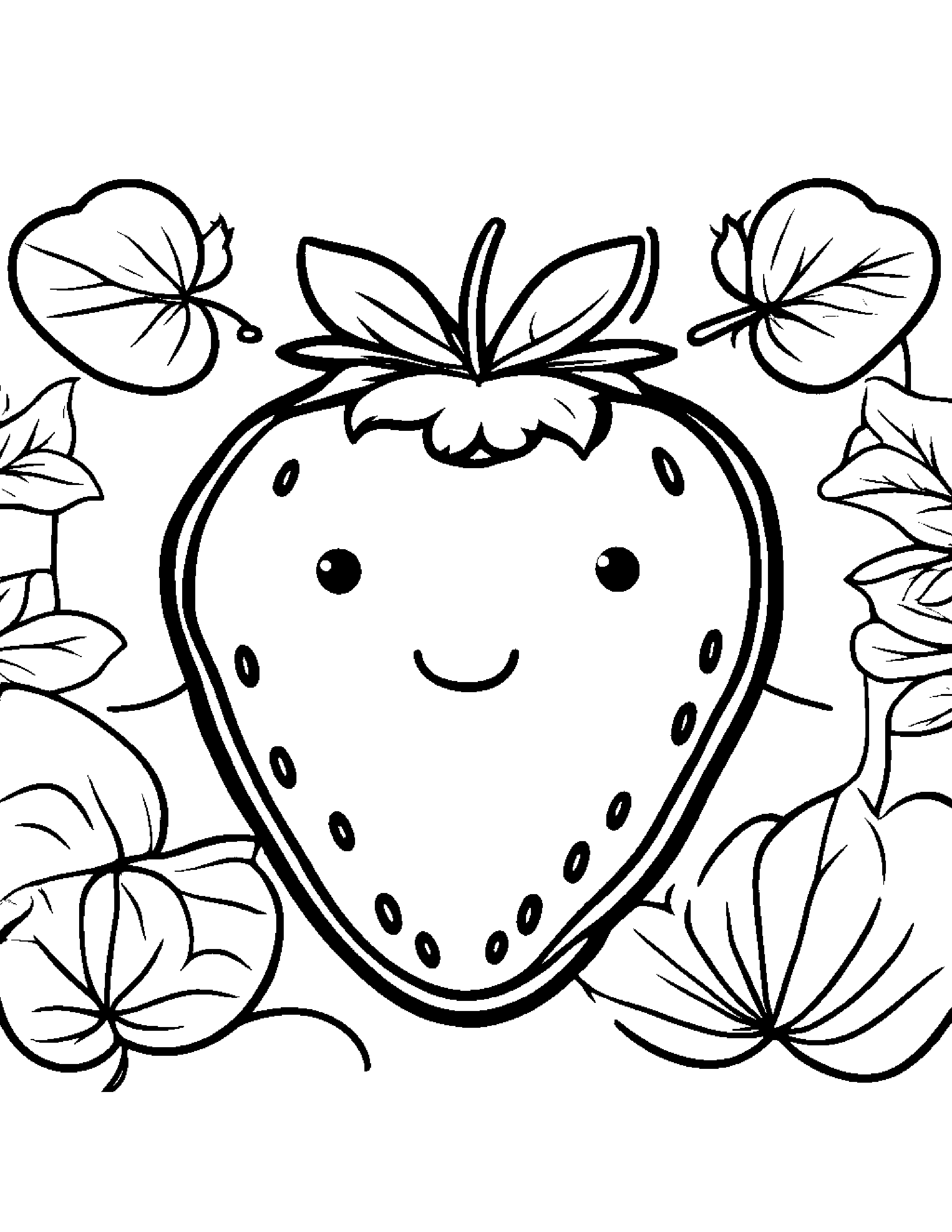 Kawaii Strawberry Coloring Page (Free Printable PDF)