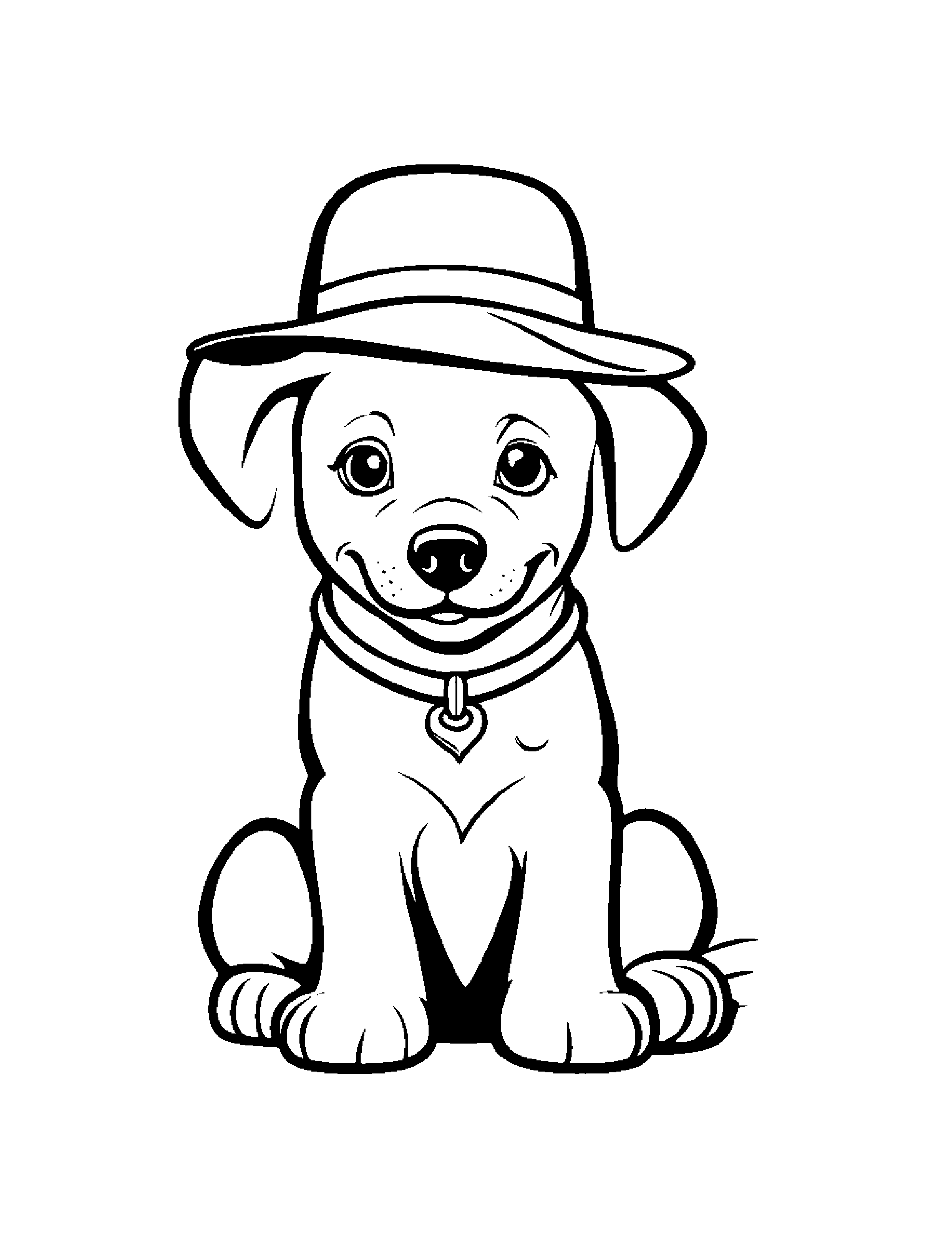Smiling Puppy Wearing A Hat #2 Coloring Page (Free Printable PDF)