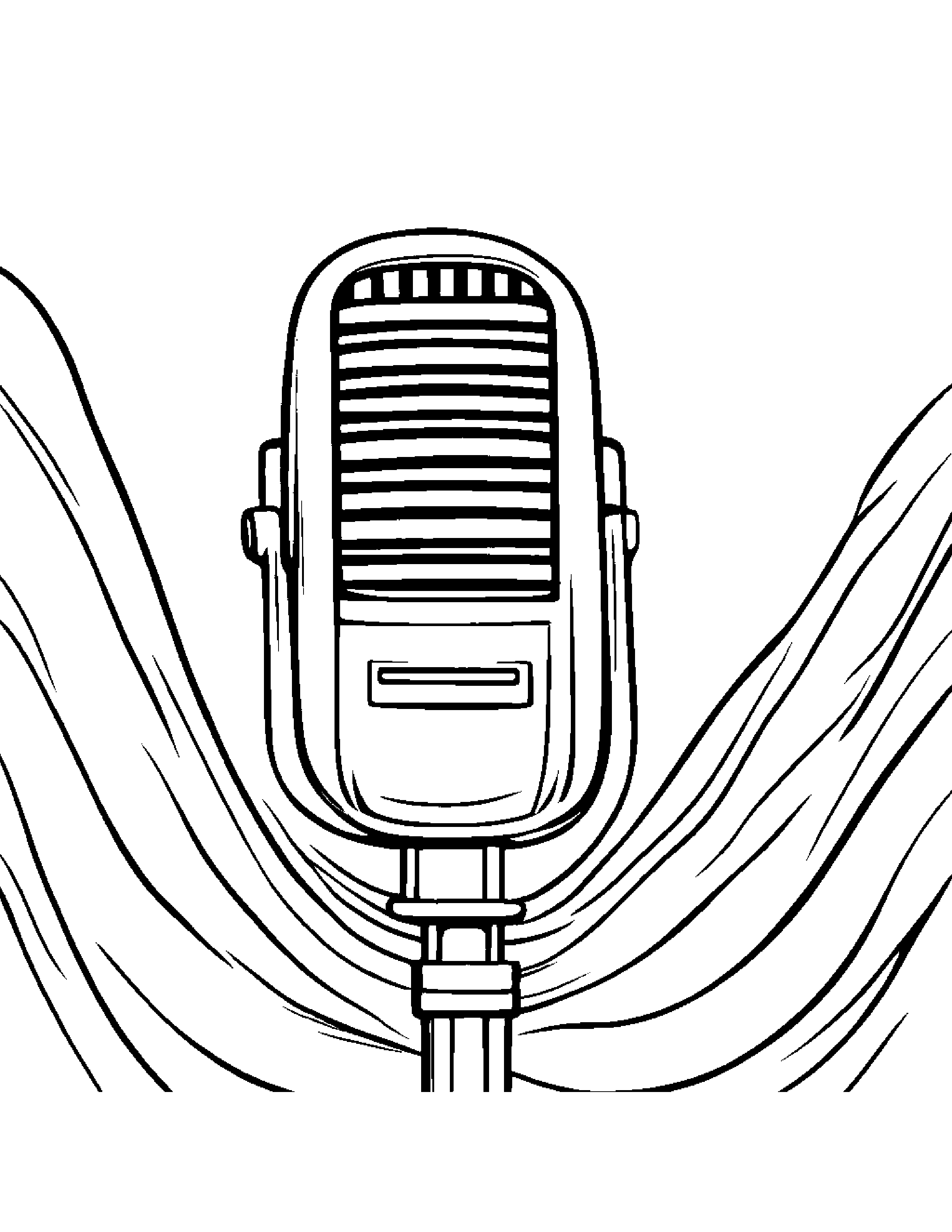 Happy Microphone With Scarf Coloring Page (Free Printable PDF)