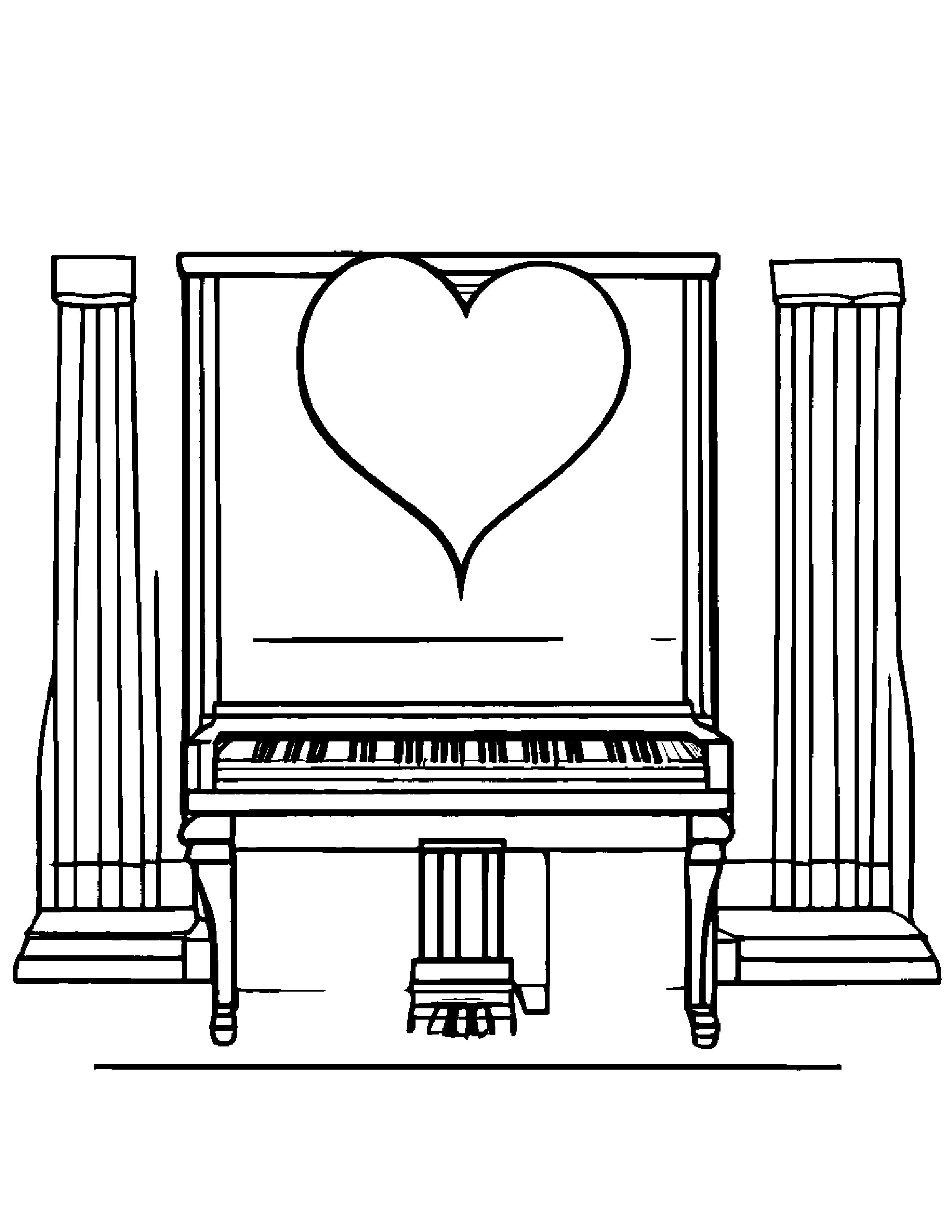Piano Hugging A Heart #2 Coloring Page (Free Printable PDF)
