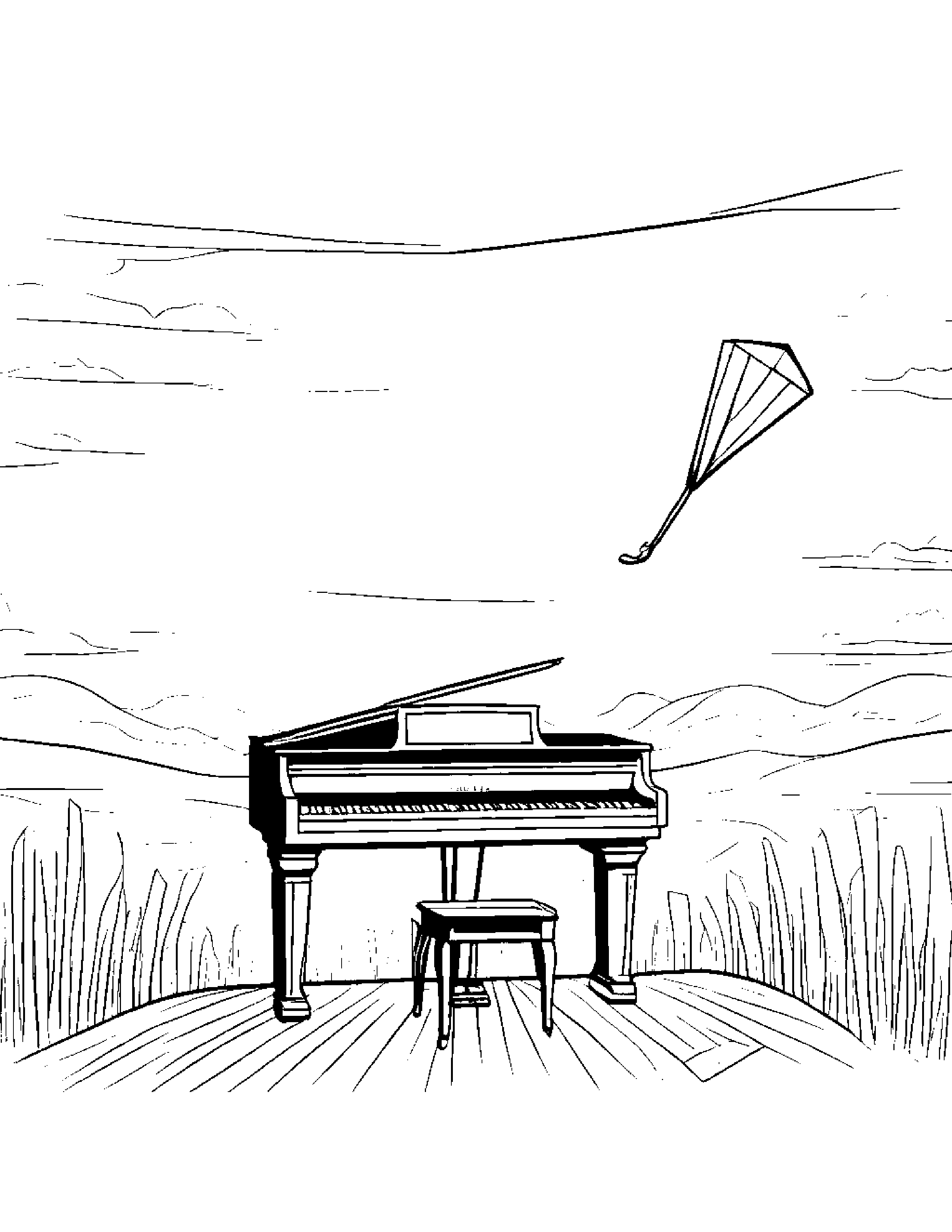 Piano With A Kite Coloring Page (Free Printable PDF)