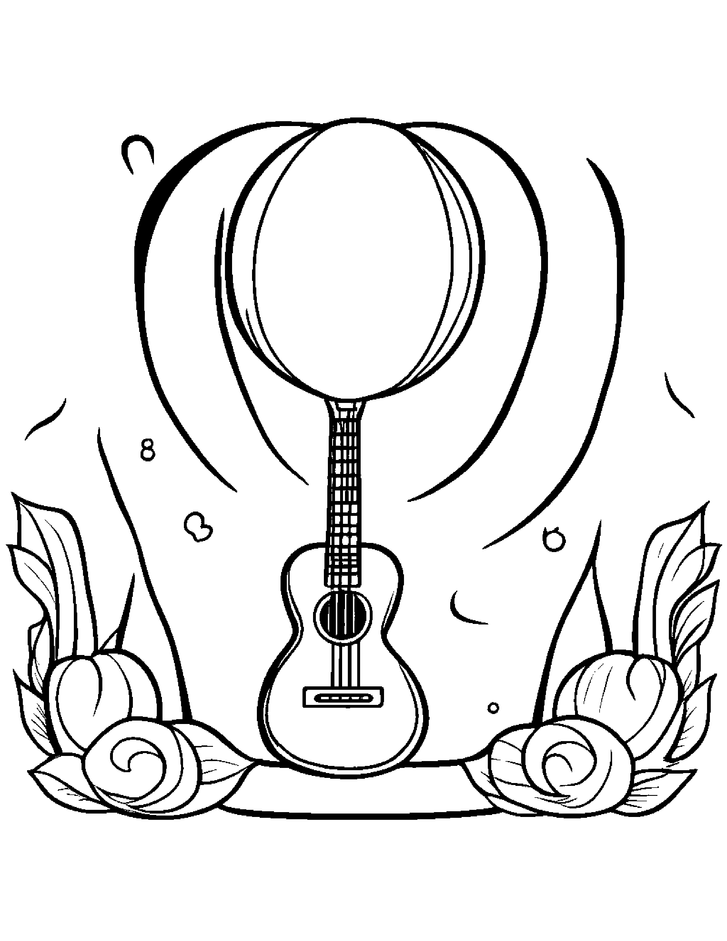 Ukulele With Balloon #2 Coloring Page (Free Printable PDF)