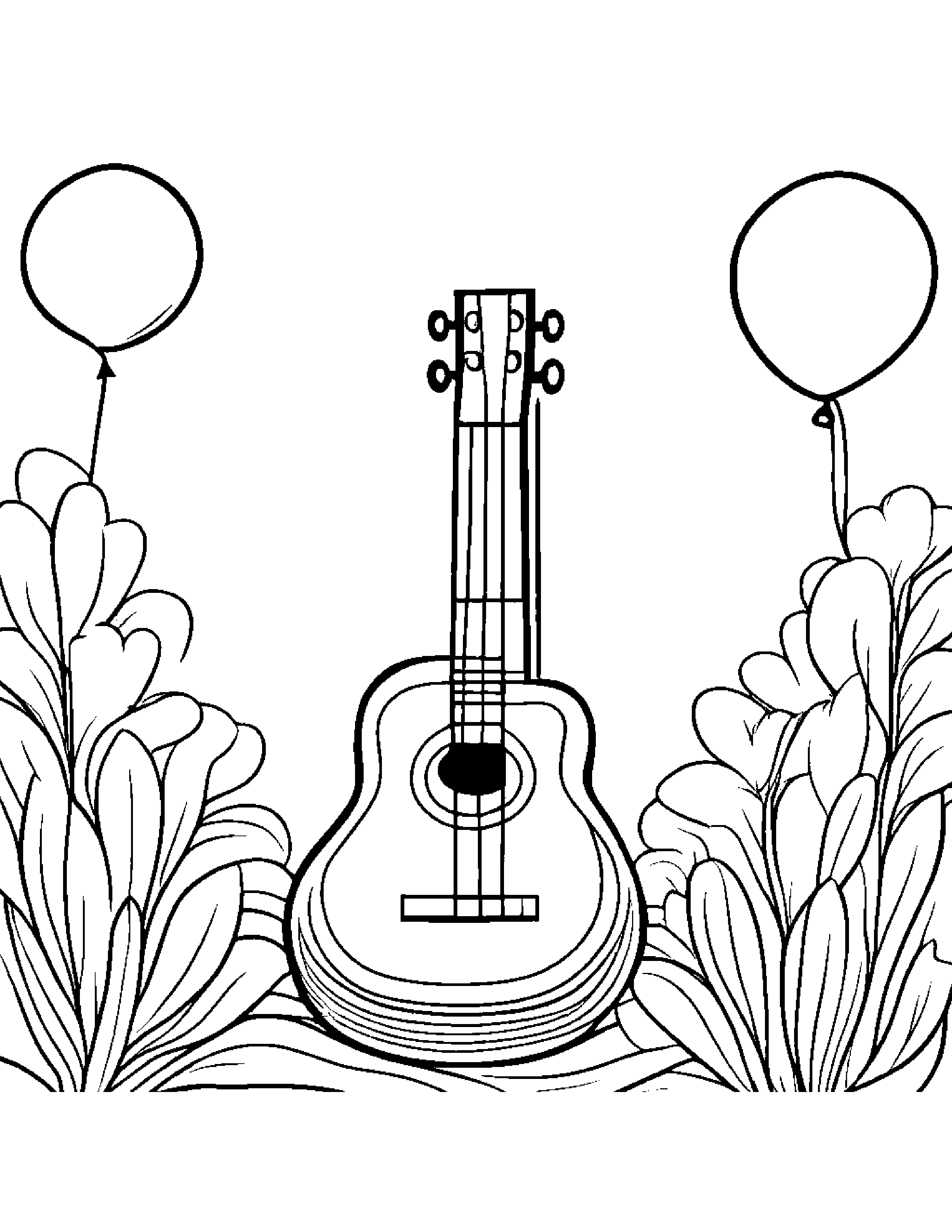 Ukulele With Balloon Coloring Page (Free Printable PDF)