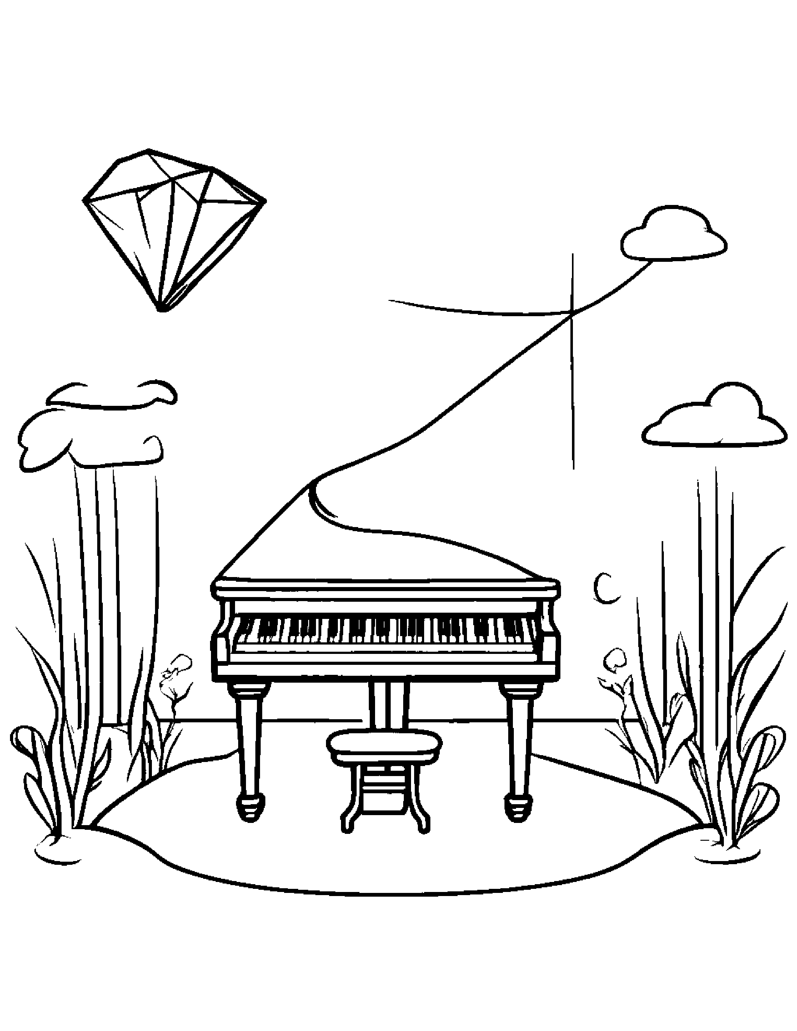 Little Piano With A Kite #2 Coloring Page (Free Printable PDF)