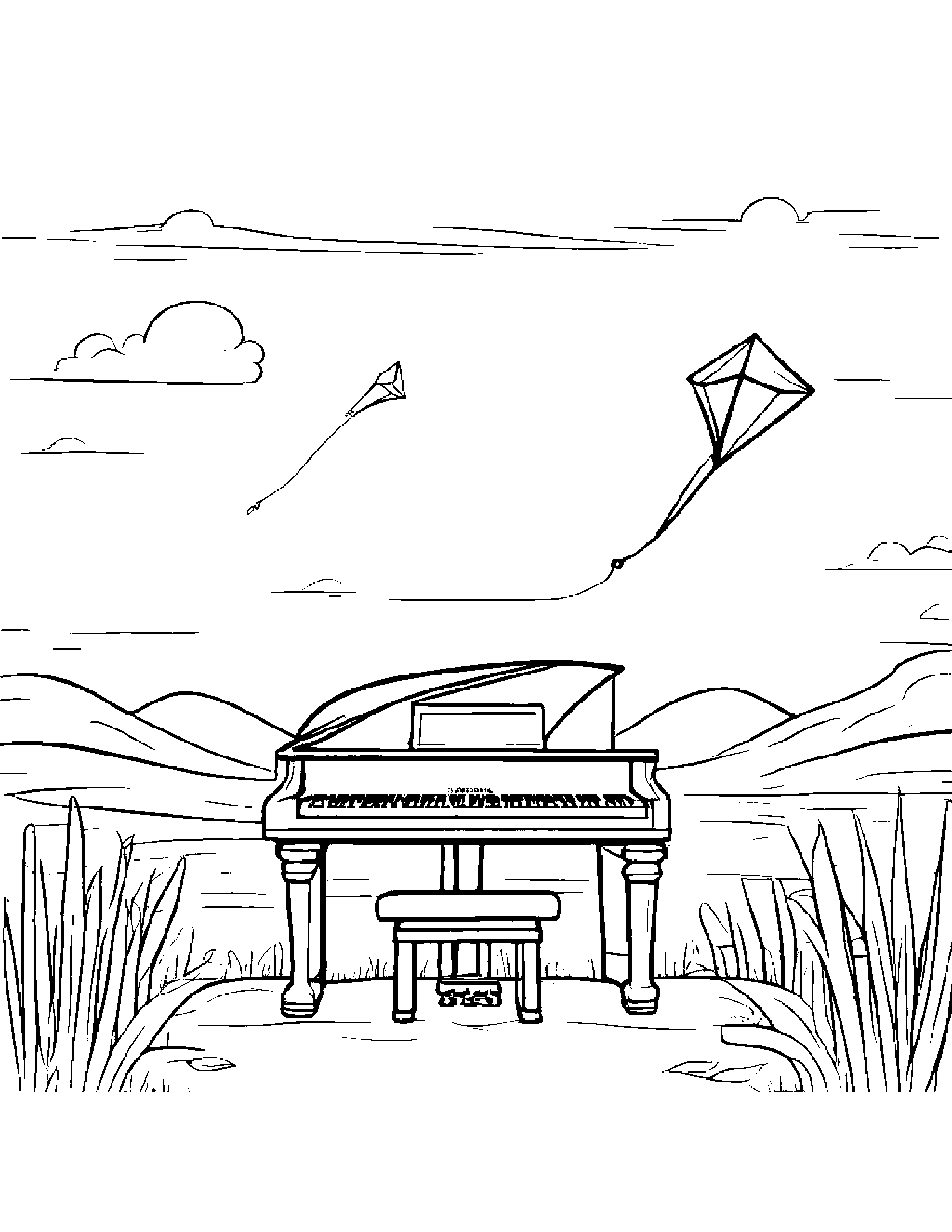 Little Piano With A Kite Coloring Page (Free Printable PDF)