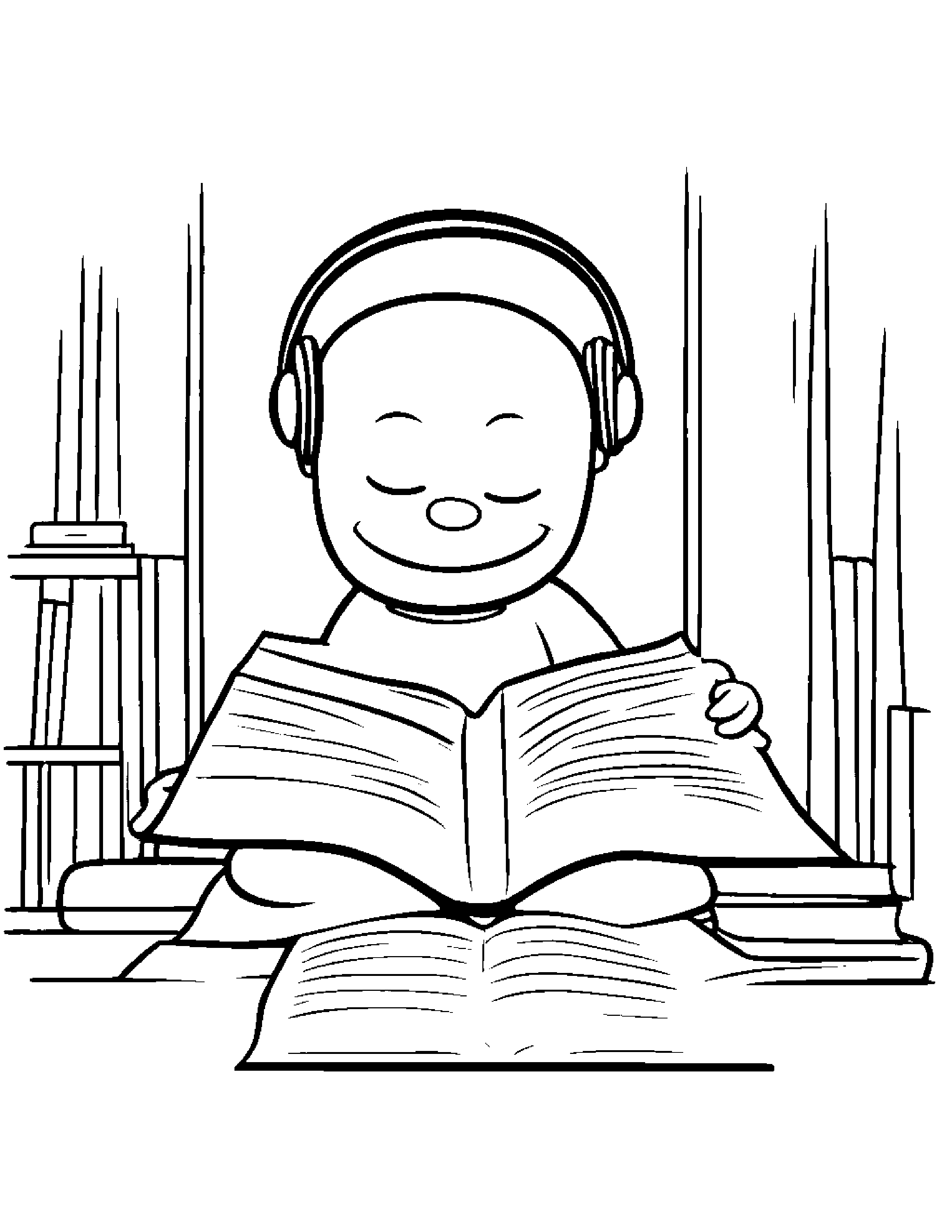 Sleepy Microphone Reading A Book #2 Coloring Page (Free Printable PDF)
