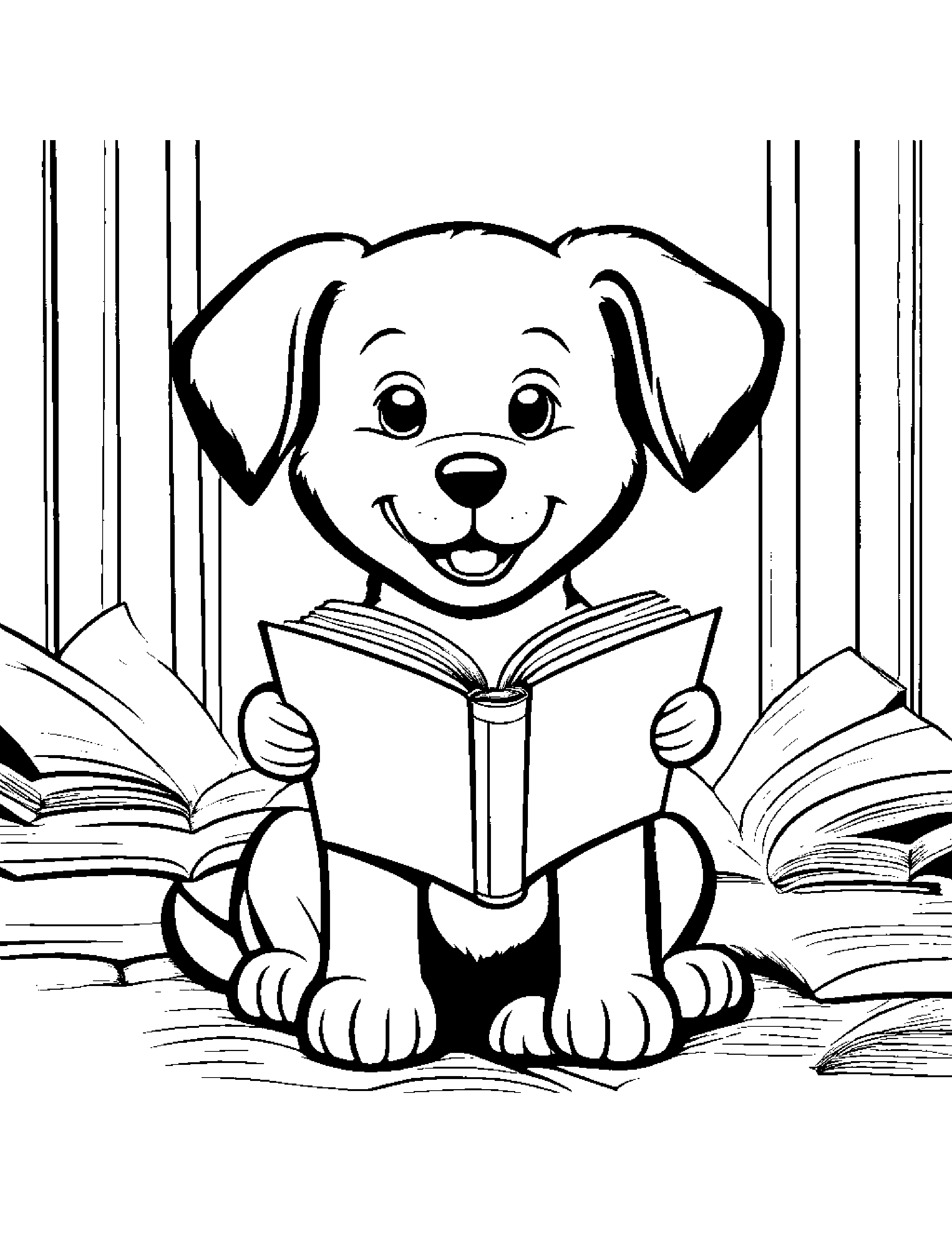 Brave Puppy Singing By A Reading Nook #4 Coloring Page (Free Printable PDF)